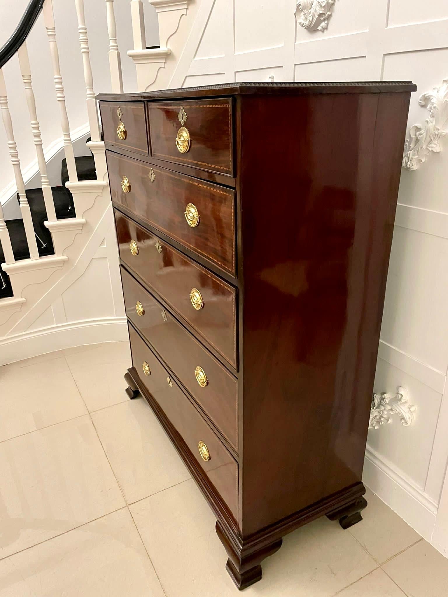 Antique George III Quality Figured Mahogany Inlaid Chest of 6 Drawers For Sale 9