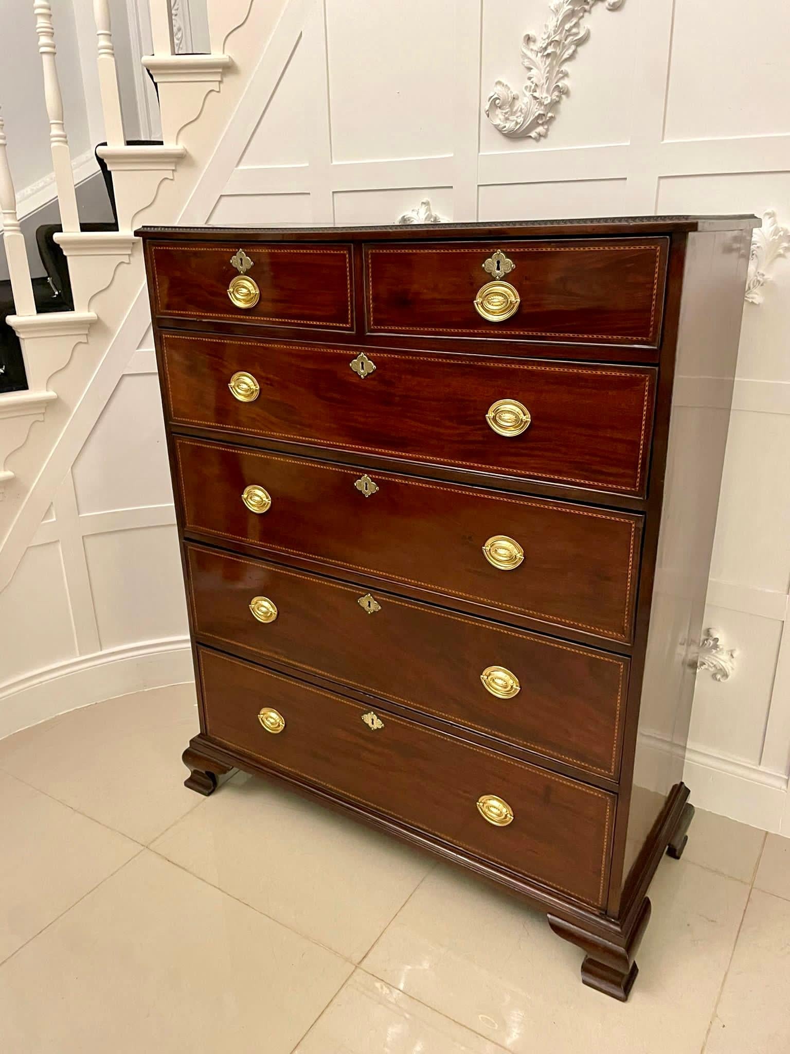 Inlay Antique George III Quality Figured Mahogany Inlaid Chest of 6 Drawers For Sale