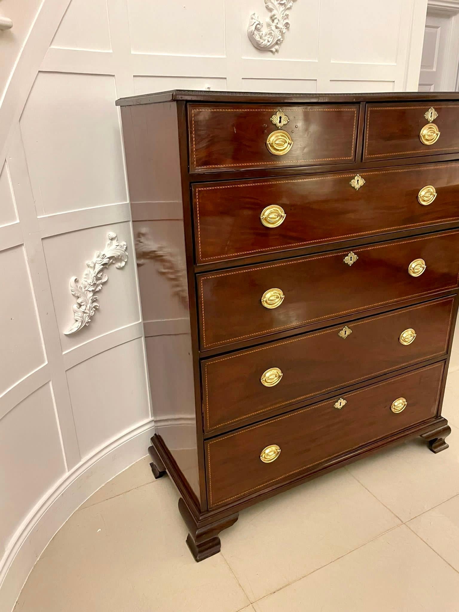 Antique George III Quality Figured Mahogany Inlaid Chest of 6 Drawers In Good Condition For Sale In Suffolk, GB