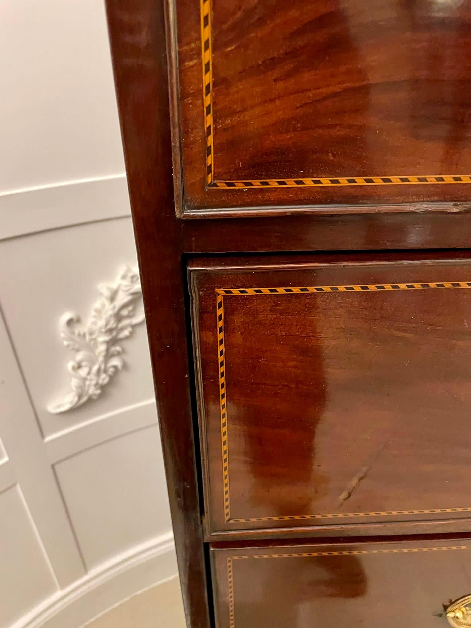 Antique George III Quality Figured Mahogany Inlaid Chest of 6 Drawers For Sale 1