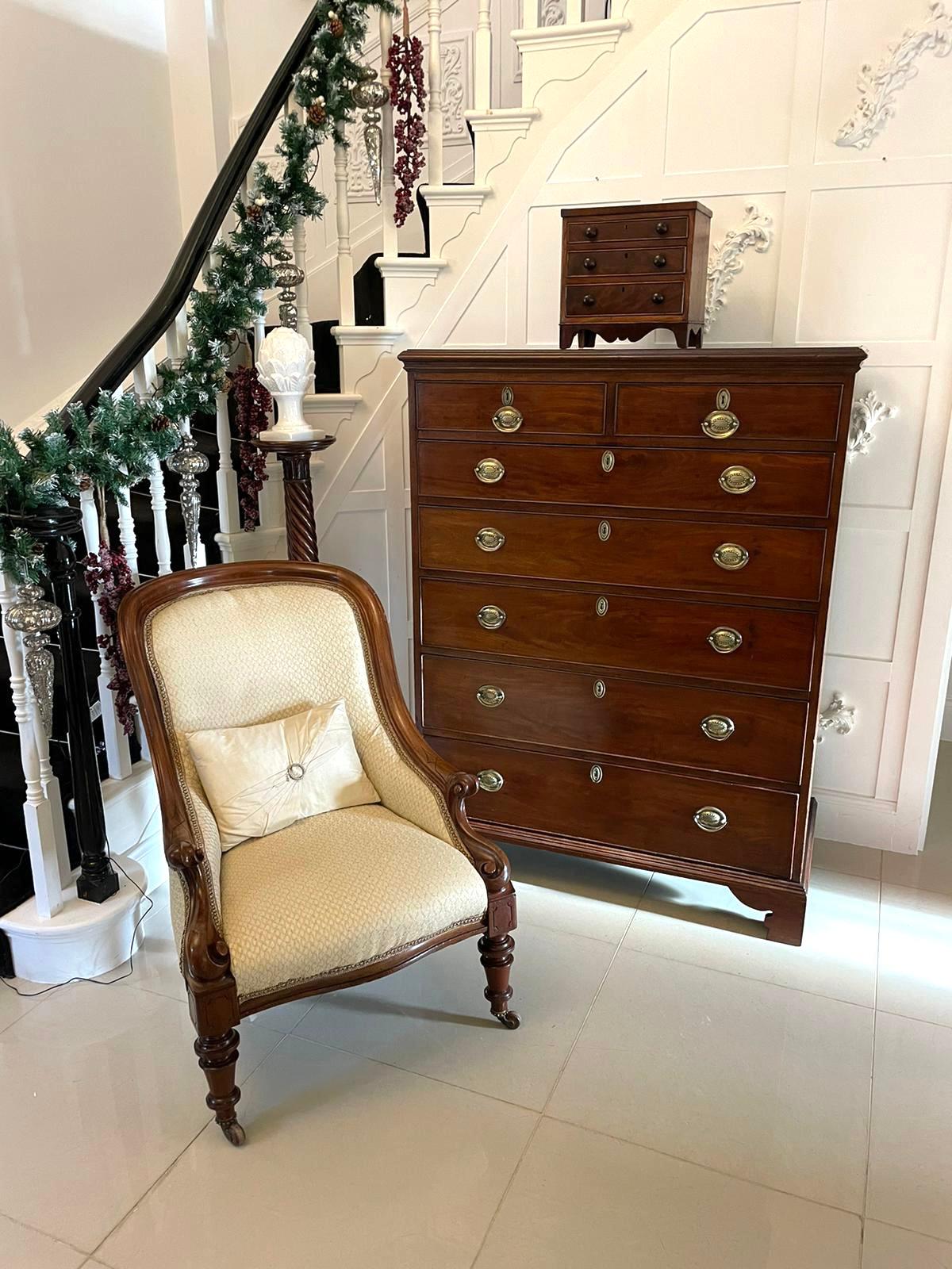 English Antique George III Quality Figured Mahogany Miniature Chest of 3 Drawers For Sale