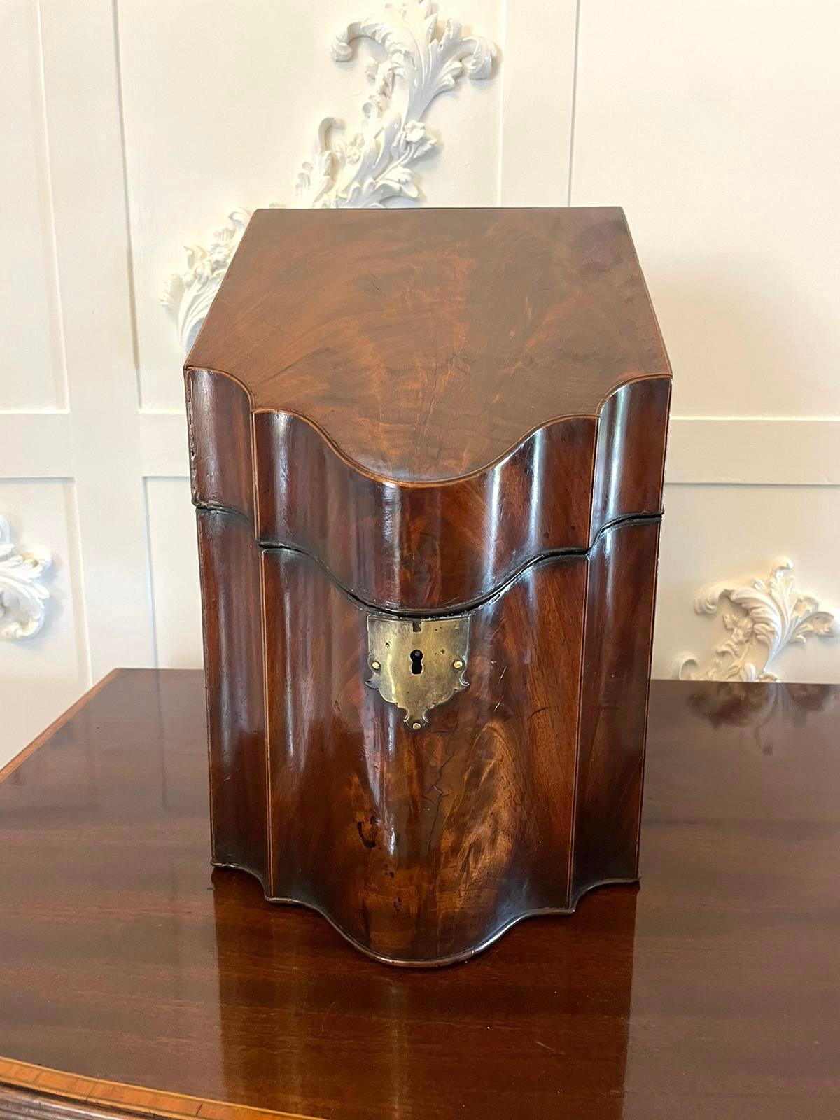 Antigua Caja de Almacenamiento de Caoba Figurada de Calidad Jorge III en Forma de Serpentina en Bueno estado para la venta en Suffolk, GB