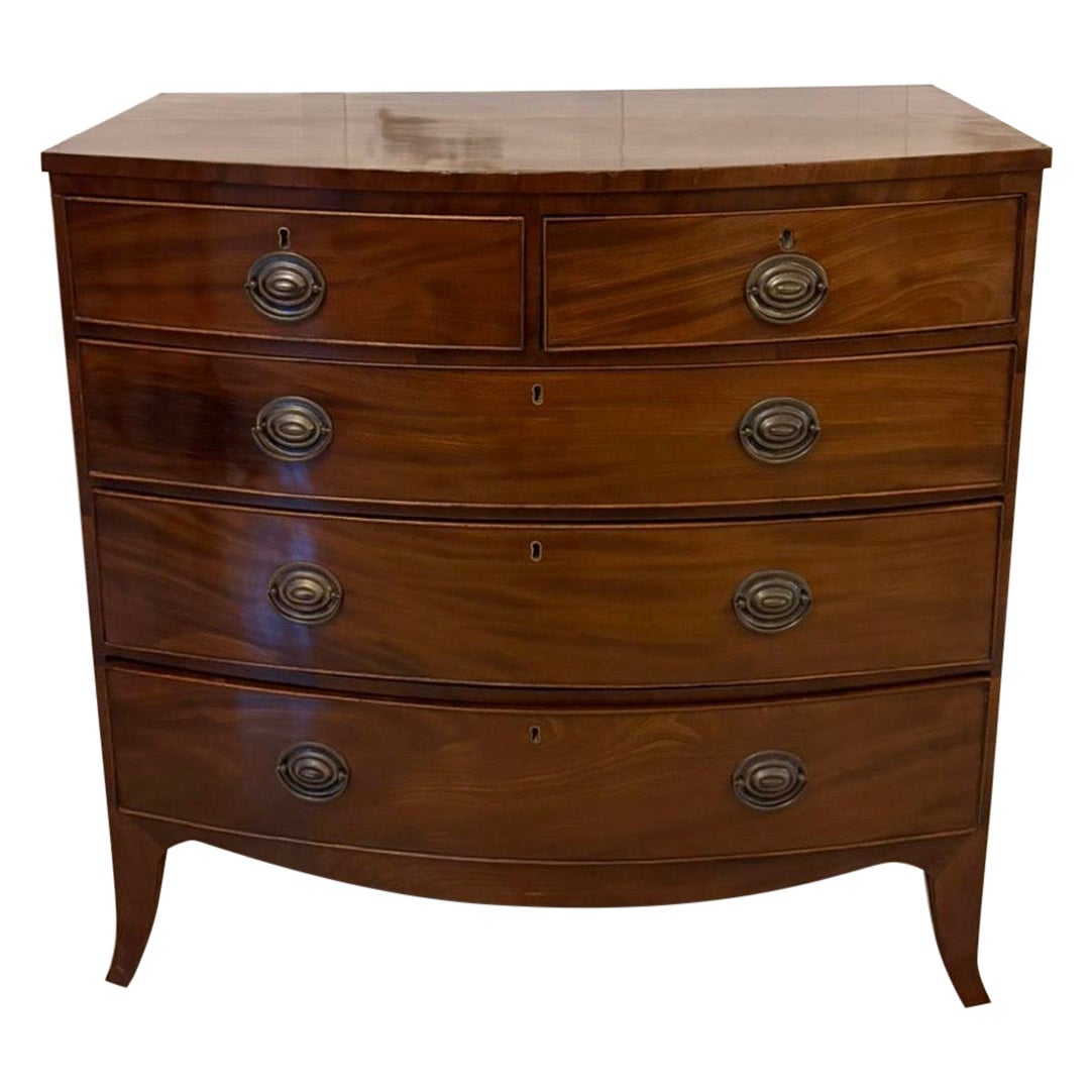 Antique George III Quality Mahogany Bow Fronted Chest of 5 Drawers