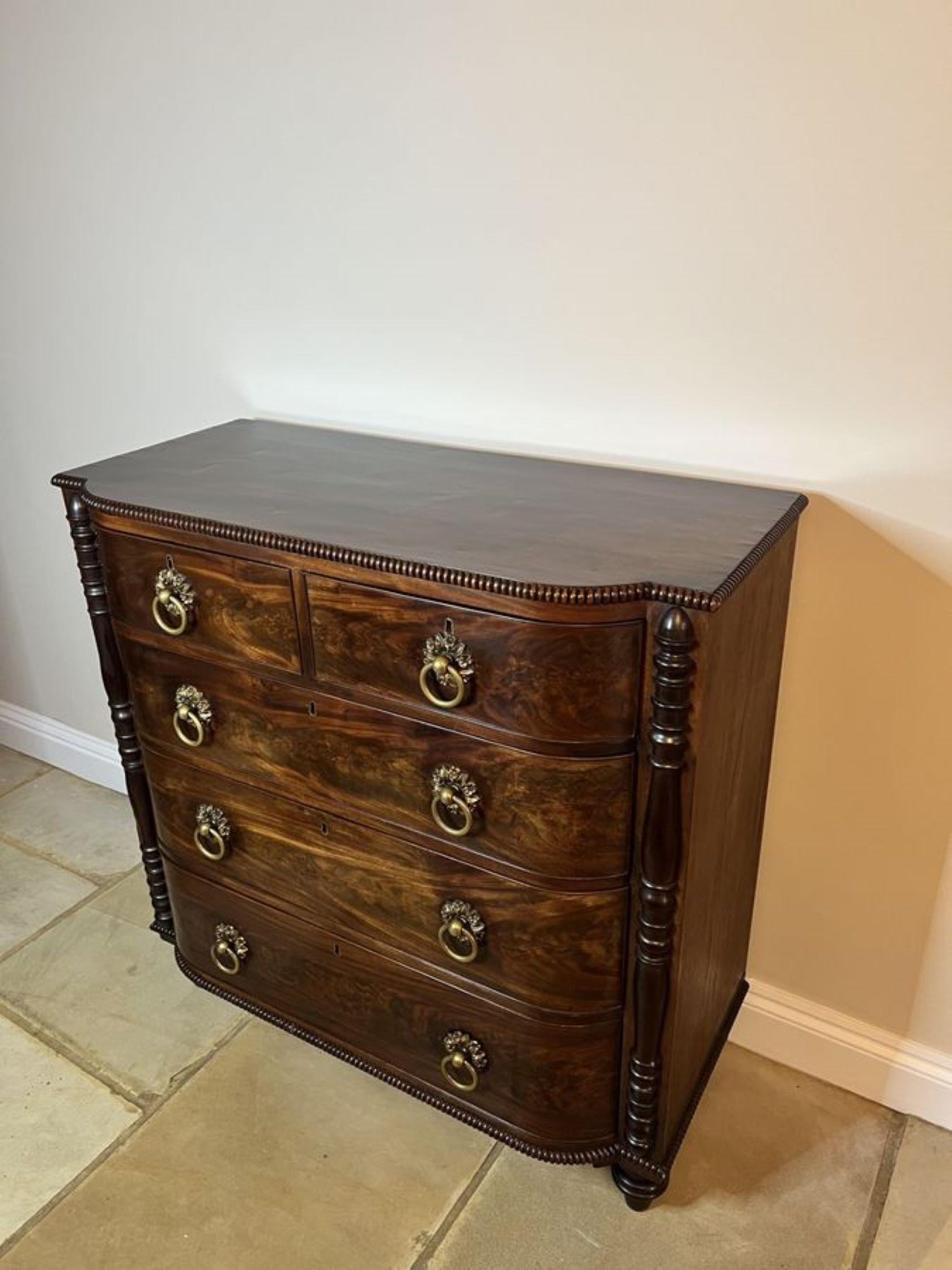 Antique George III quality mahogany bow fronted chest of five drawers  In Good Condition For Sale In Ipswich, GB
