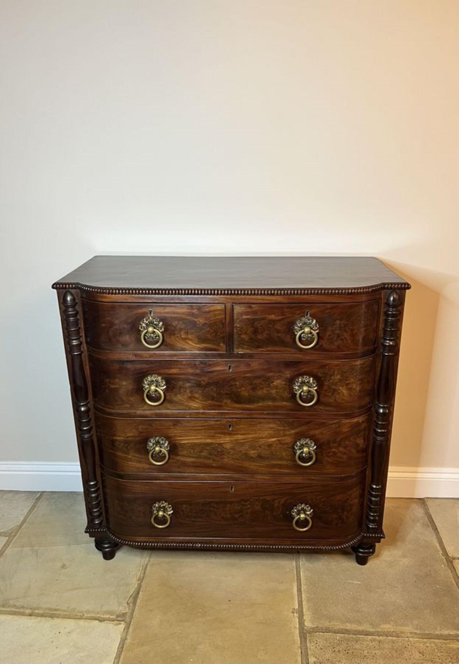 19th Century Antique George III quality mahogany bow fronted chest of five drawers  For Sale