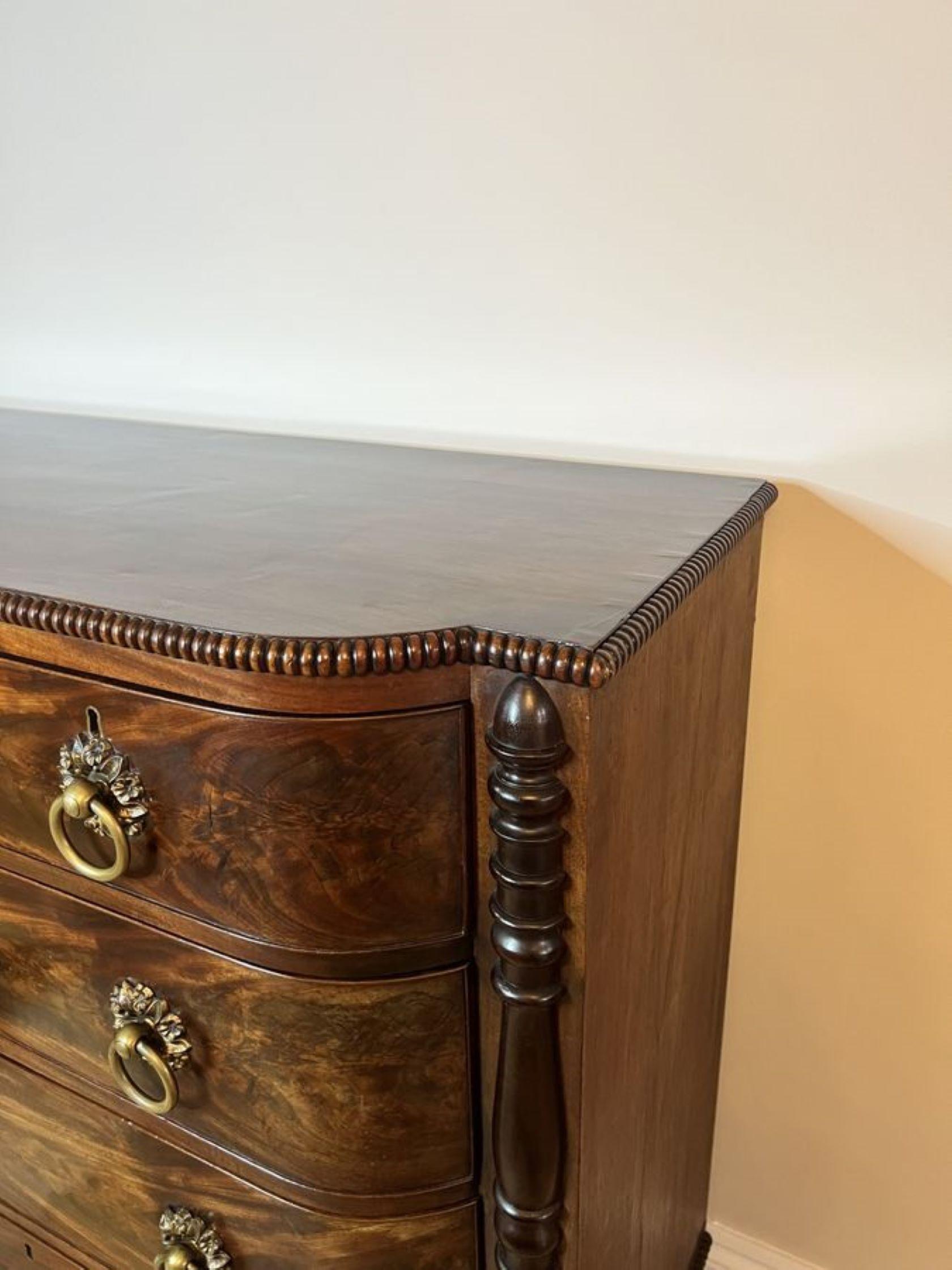 Mahogany Antique George III quality mahogany bow fronted chest of five drawers  For Sale