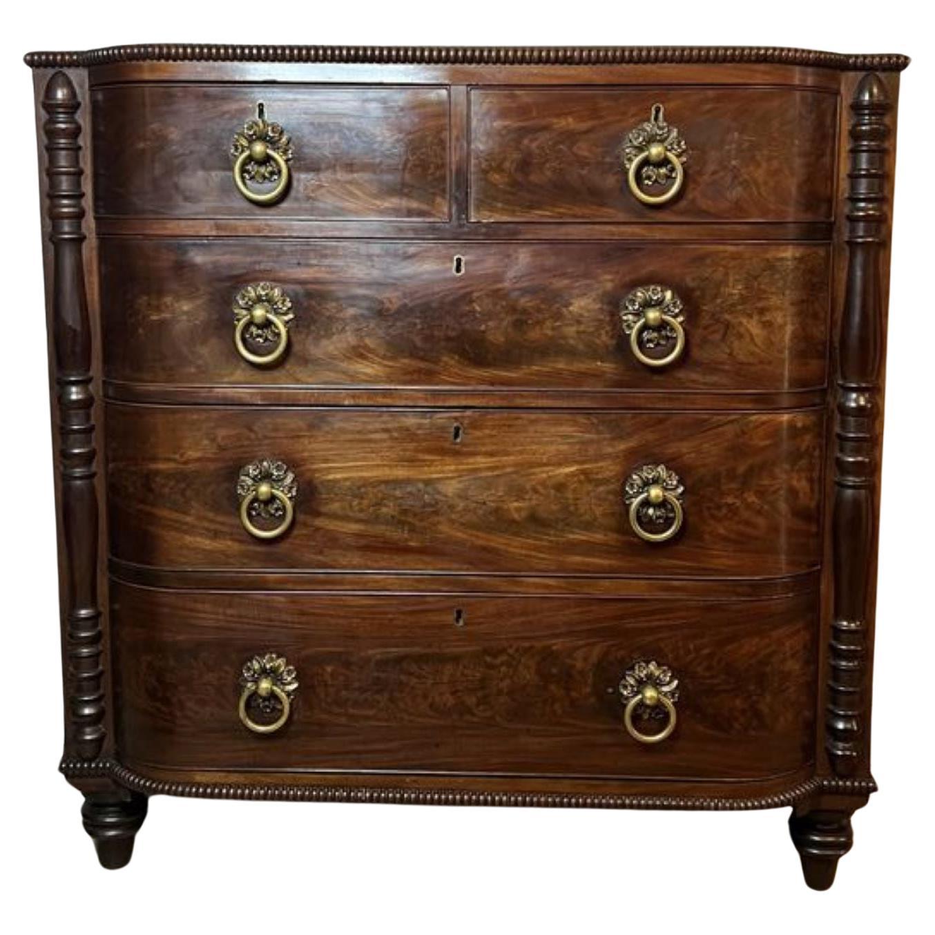 Antique George III quality mahogany bow fronted chest of five drawers  For Sale