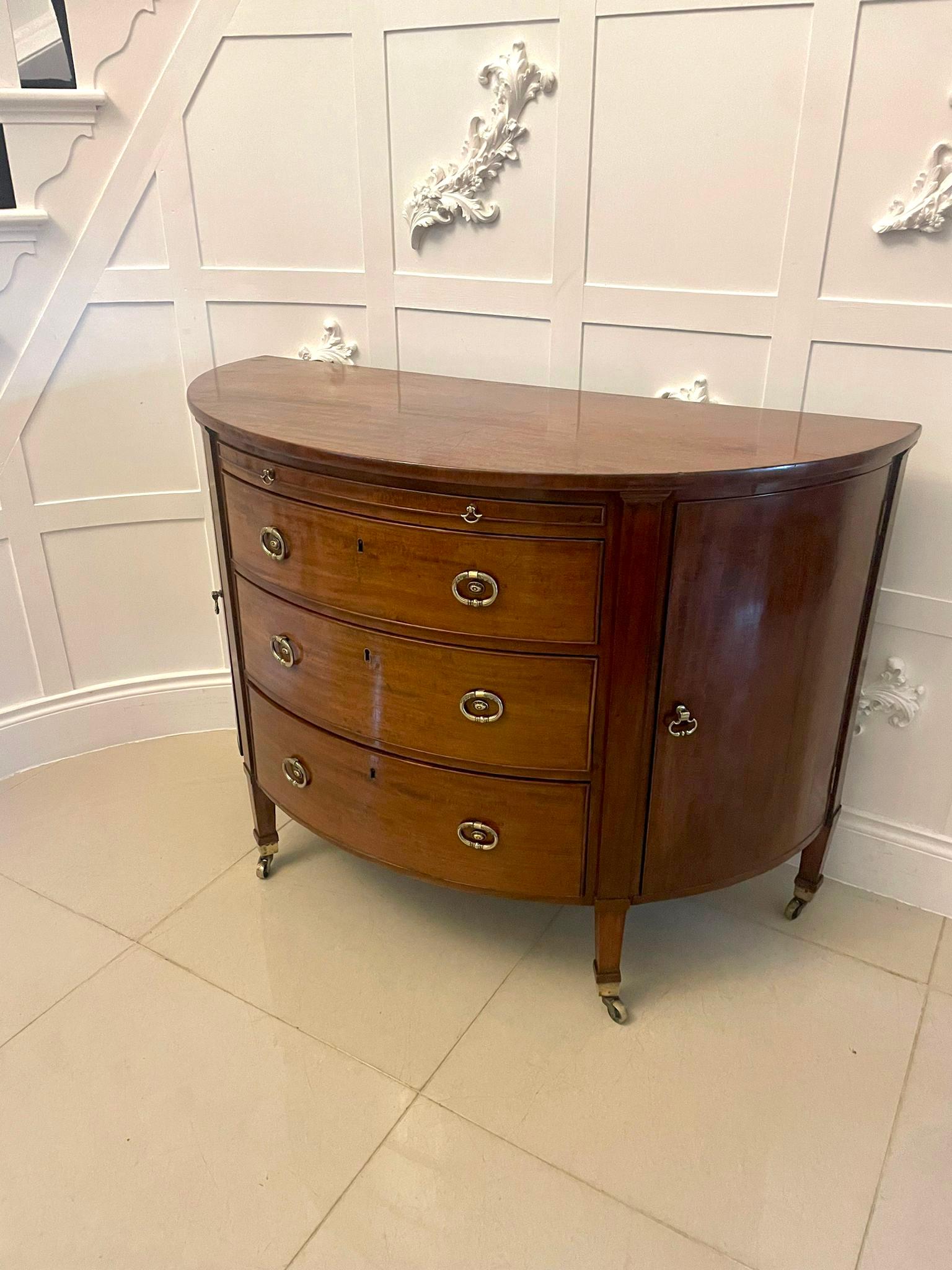English Antique George III Quality Mahogany Demi Lune Shaped Commode/Chest of Drawers
