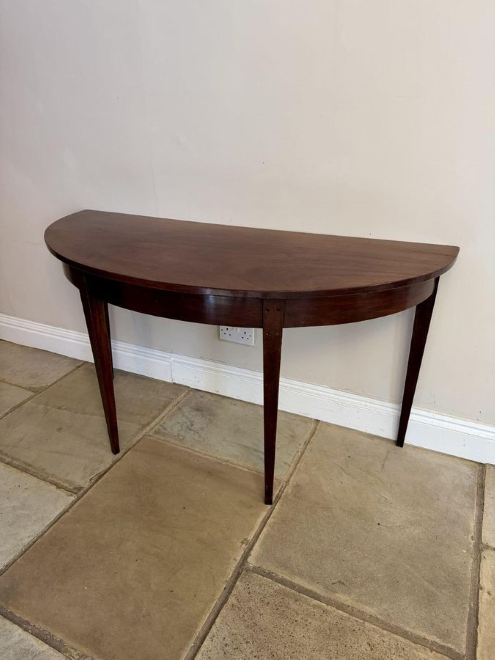 Antique George III quality mahogany demi lune shaped console table For Sale 1