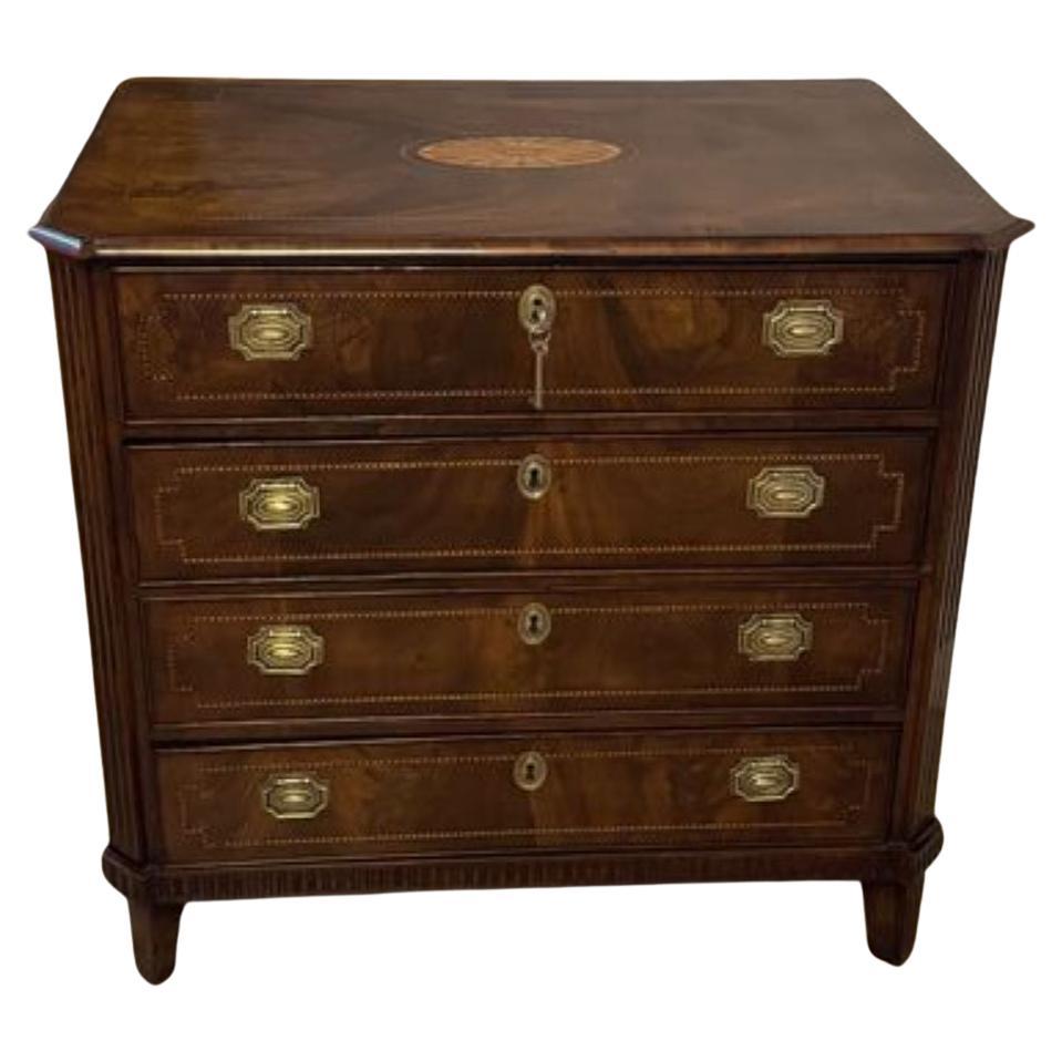 Antique George III quality mahogany inlaid chest of four drawers