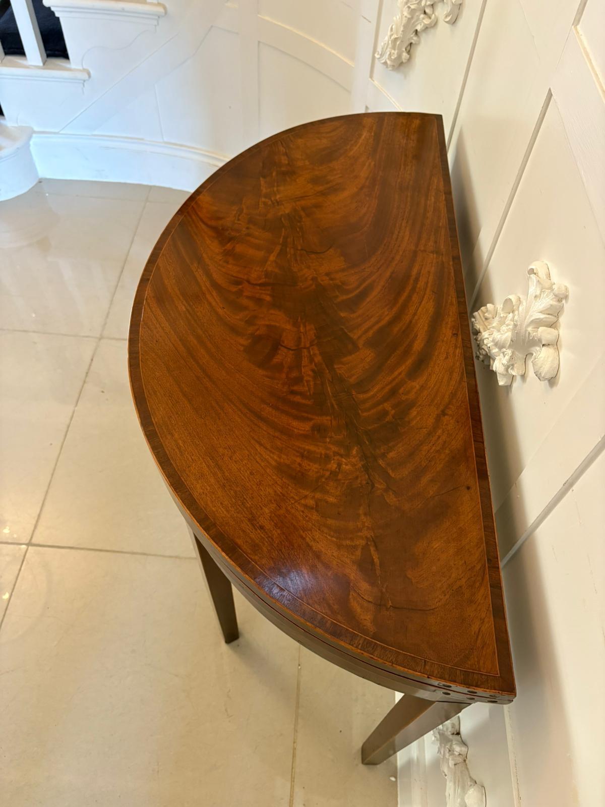 Antique George III Quality Mahogany Inlaid Demi Lune Shaped Card/Console Table For Sale 3