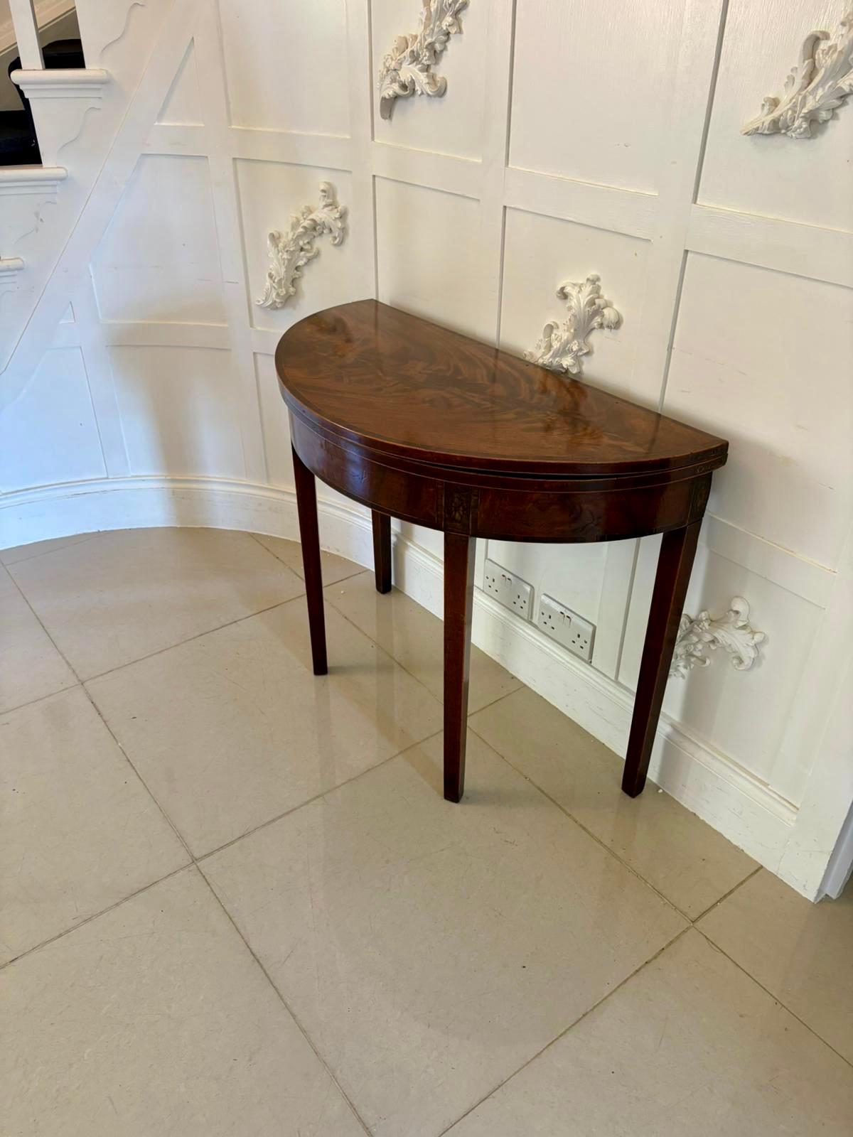Antique George III Quality Mahogany Inlaid Demi Lune Shaped Card/Console Table For Sale 5