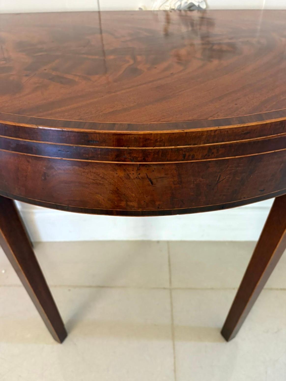 Inlay Antique George III Quality Mahogany Inlaid Demi Lune Shaped Card/Console Table For Sale
