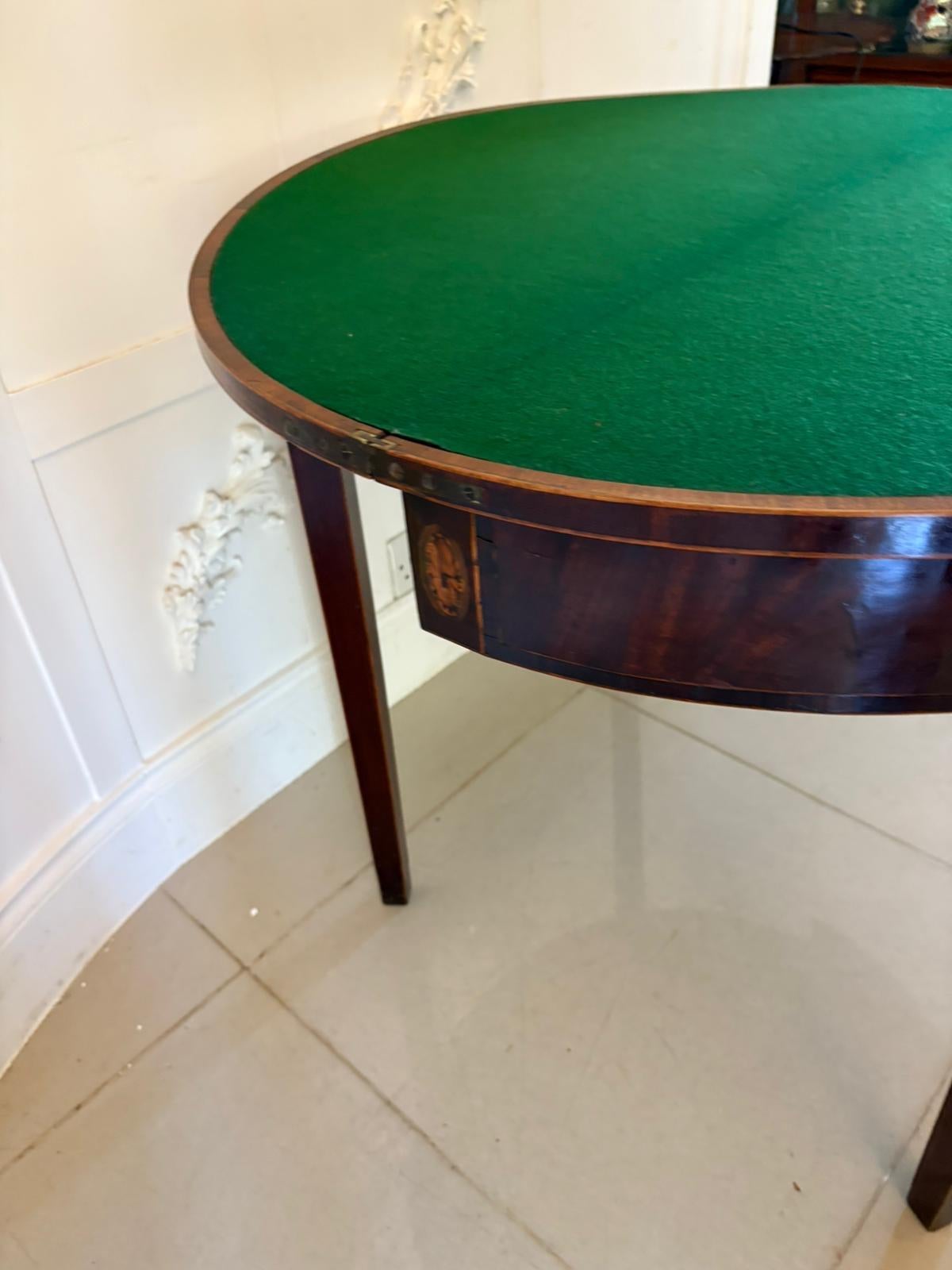 Antique George III Quality Mahogany Inlaid Demi Lune Shaped Card/Console Table In Good Condition For Sale In Suffolk, GB