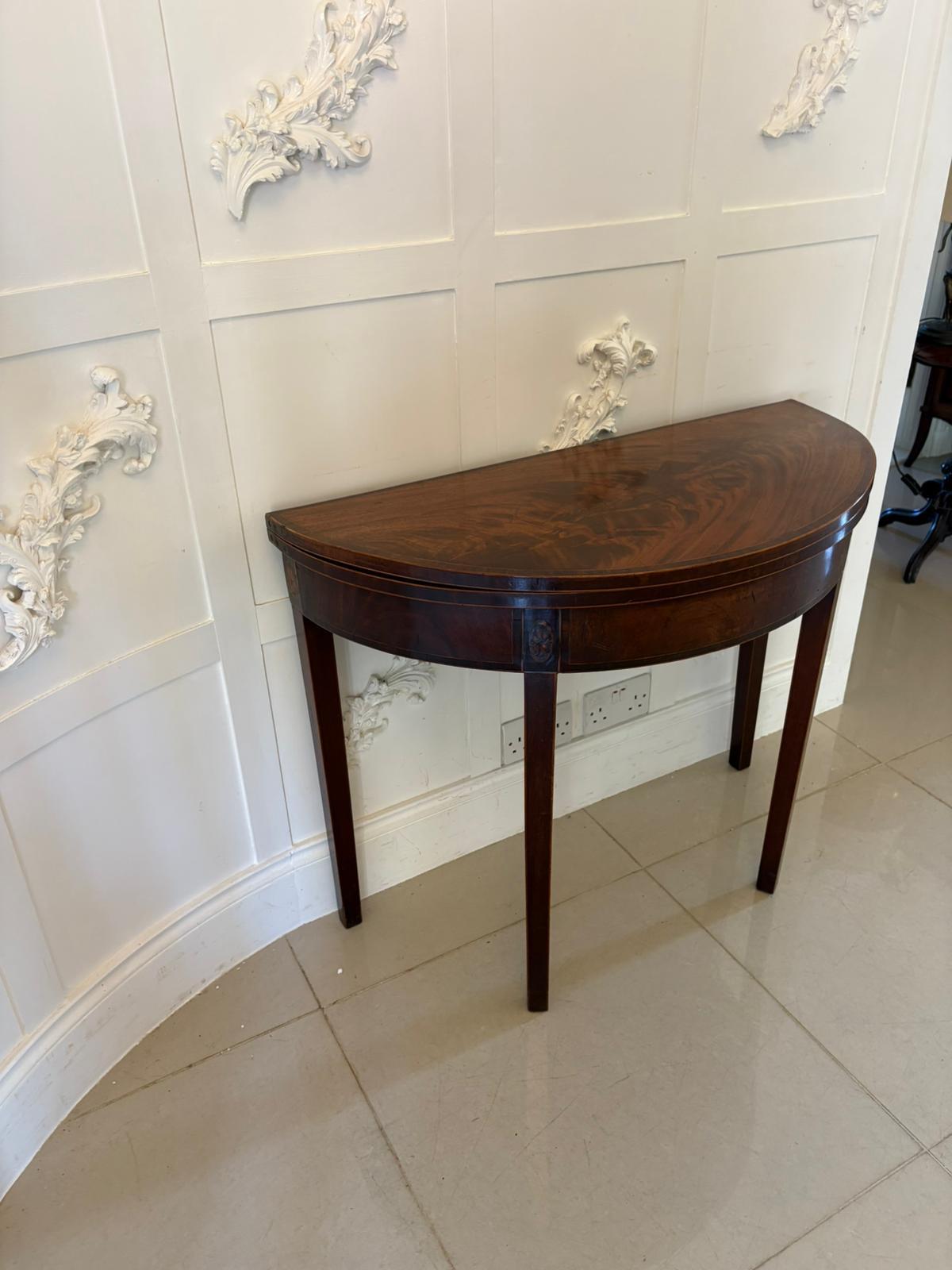 Antique George III Quality Mahogany Inlaid Demi Lune Shaped Card/Console Table For Sale 1