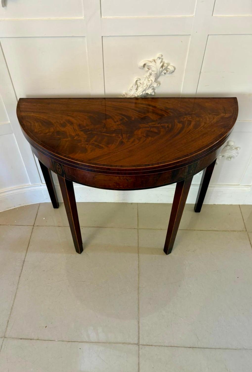Antique George III Quality Mahogany Inlaid Demi Lune Shaped Card/Console Table For Sale 2