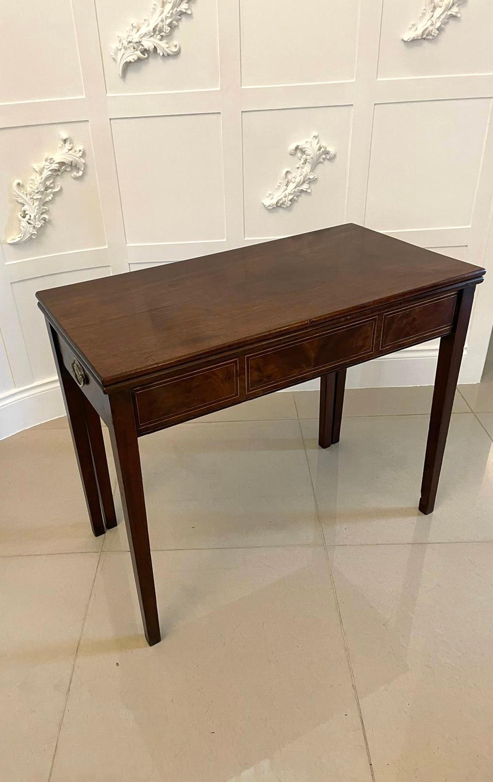 Early 19th Century Antique George III Quality Mahogany Inlaid Tea Table For Sale