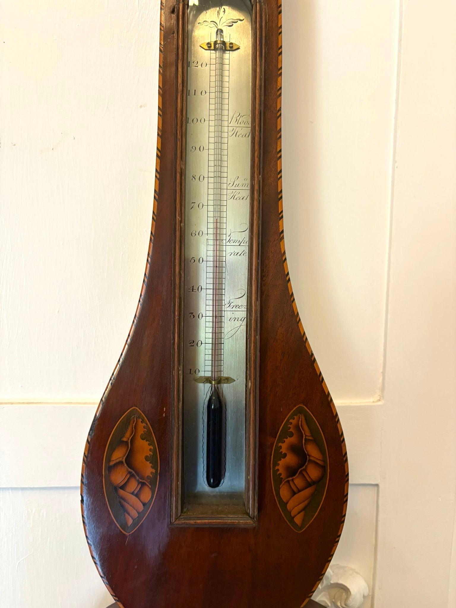 Antiguo Barómetro Banjo de Caoba con Incrustaciones de Concha de Calidad Jorge III Inglés en venta