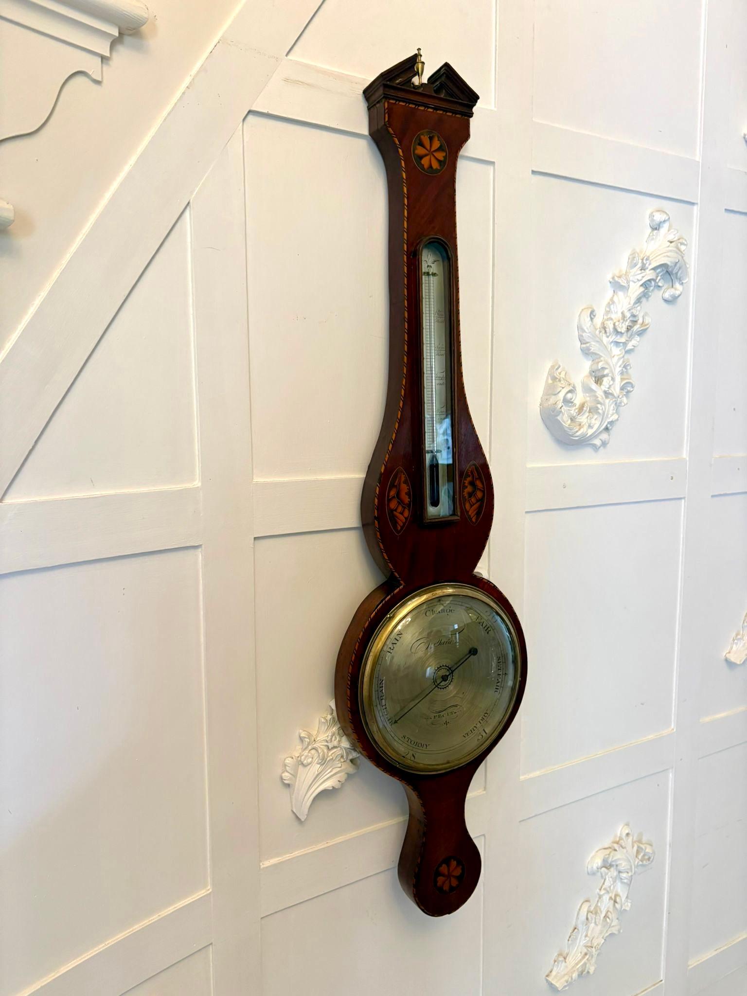 Antiguo Barómetro Banjo de Caoba con Incrustaciones de Concha de Calidad Jorge III Incrustación en venta