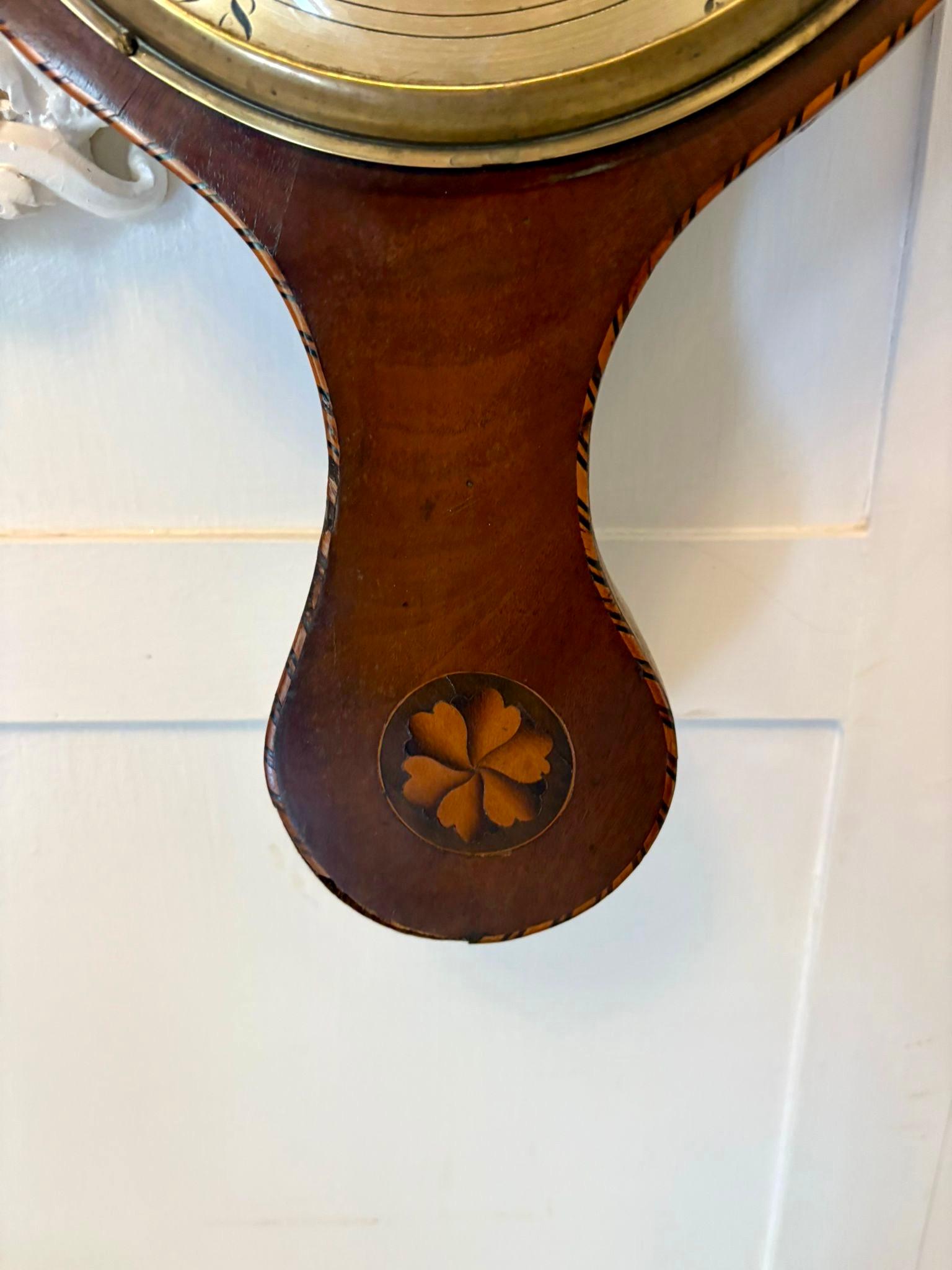 Antiguo Barómetro Banjo de Caoba con Incrustaciones de Concha de Calidad Jorge III siglo XIX en venta