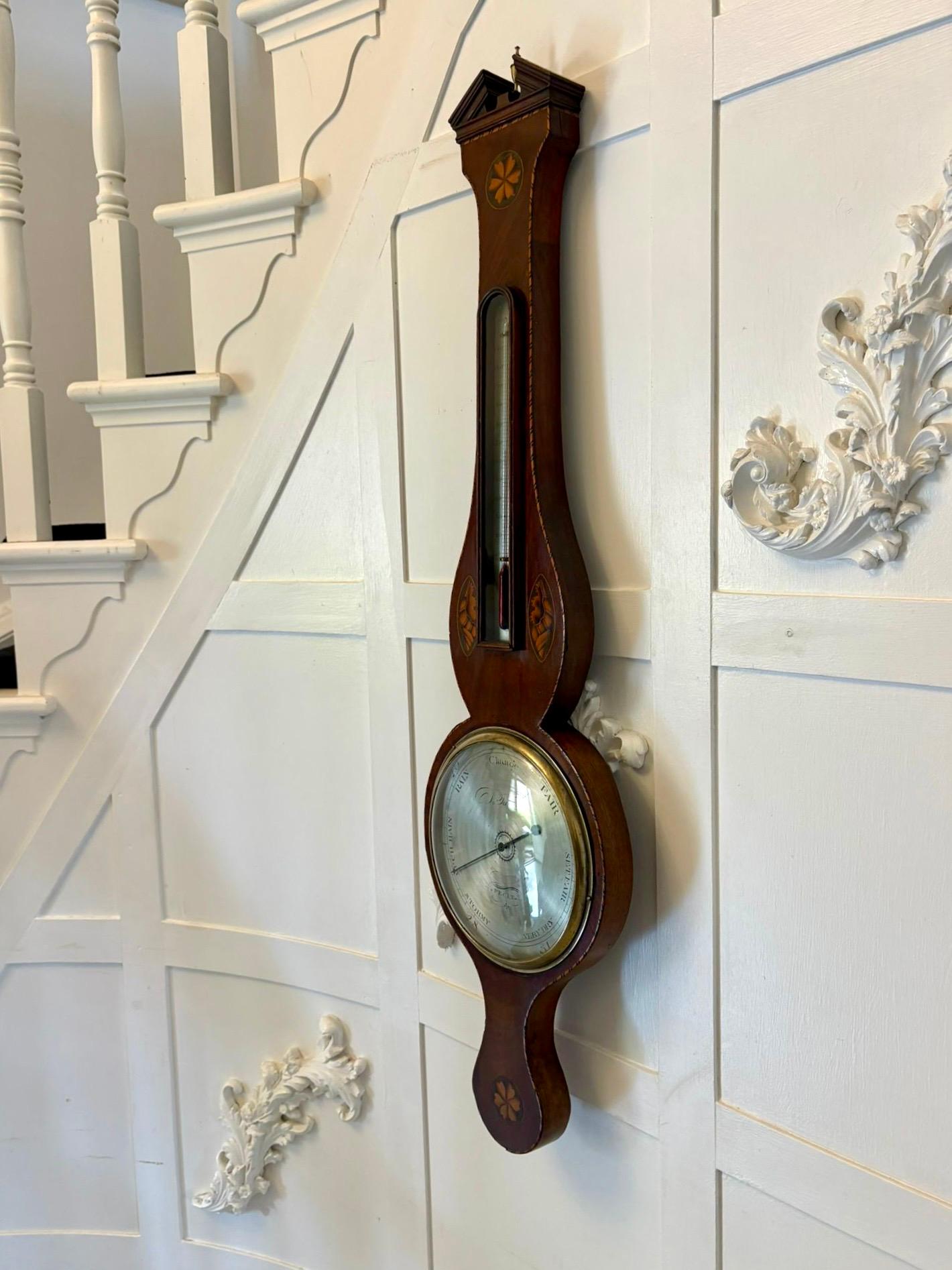 Antiguo Barómetro Banjo de Caoba con Incrustaciones de Concha de Calidad Jorge III en venta 1