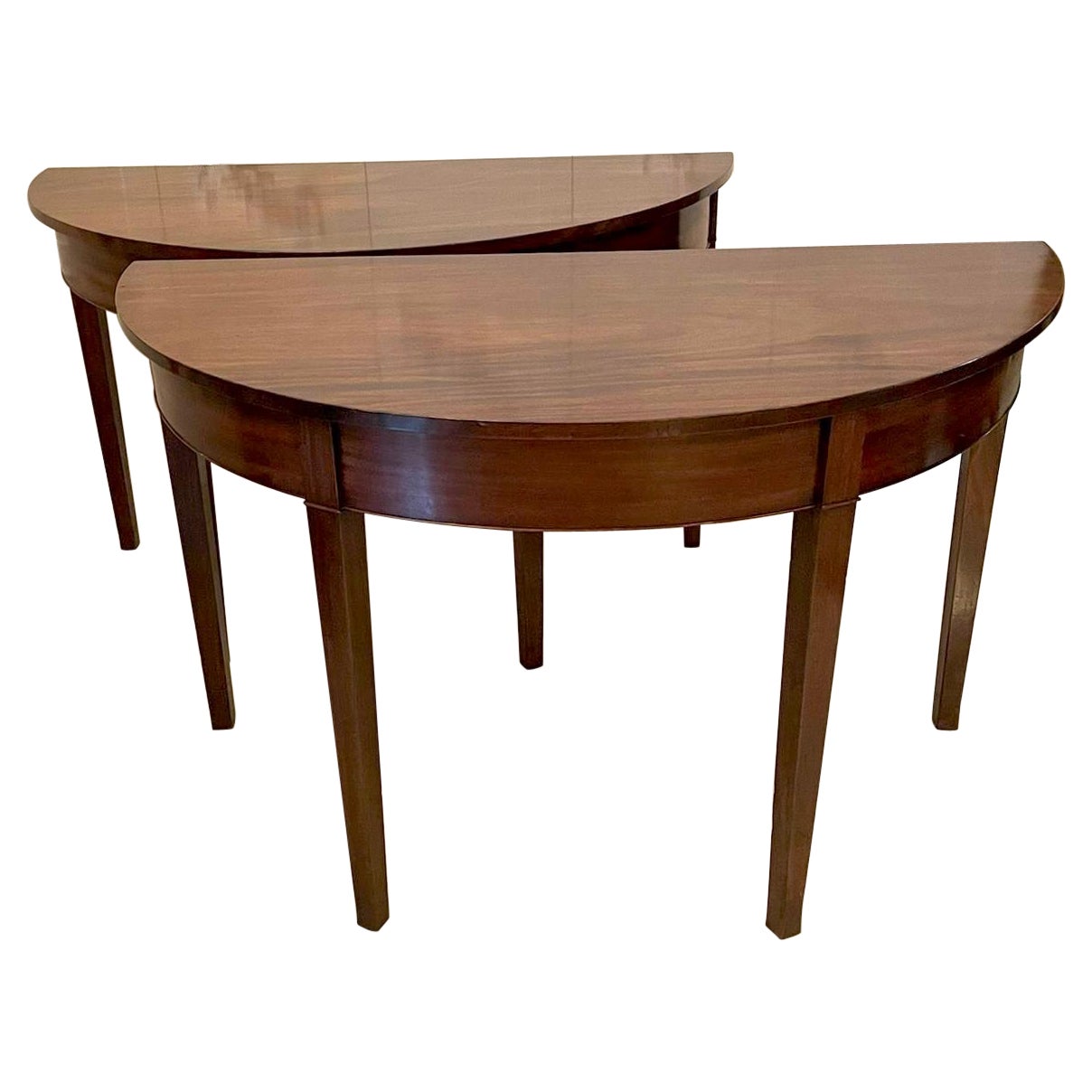 Antique George III Quality Pair of Mahogany Demi-Lune Console Tables