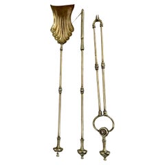 Antique George III Quality Set of 3 Brass Fire Irons