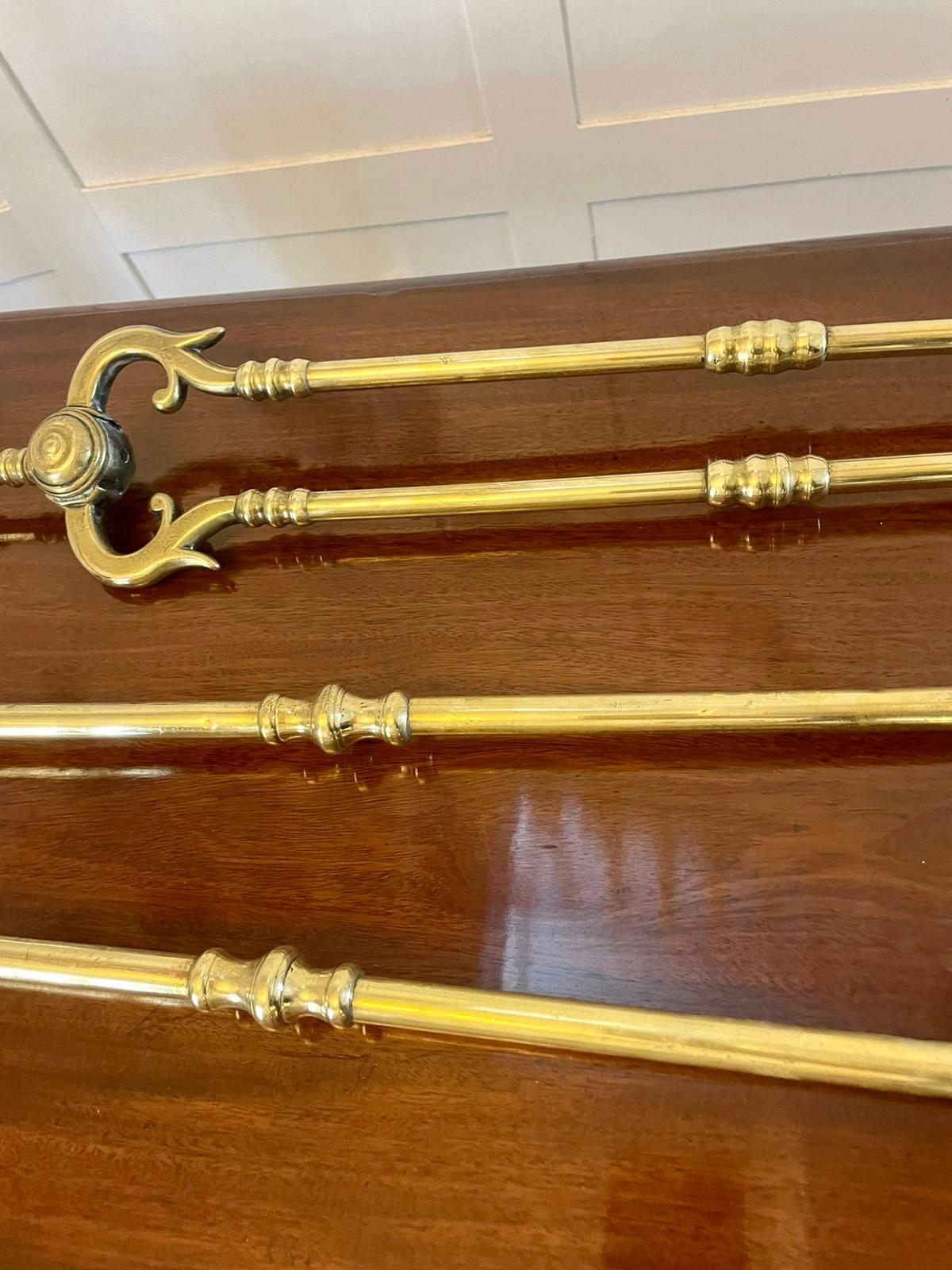 Antique George III Quality Set of Three Brass Fire Irons In Good Condition For Sale In Suffolk, GB