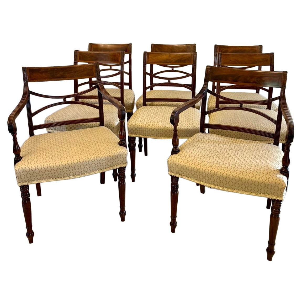 Antique George III Quality Sheraton Set of Eight Dining Chairs For Sale