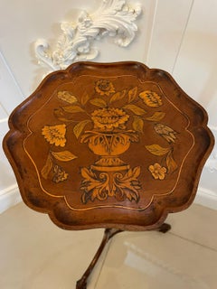 Antique George III Quality Walnut Floral Marquetry Inlaid Candle Stand