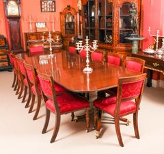 George III Regency Dining Table & 12 Upholstered Back Chairs, 19th Century