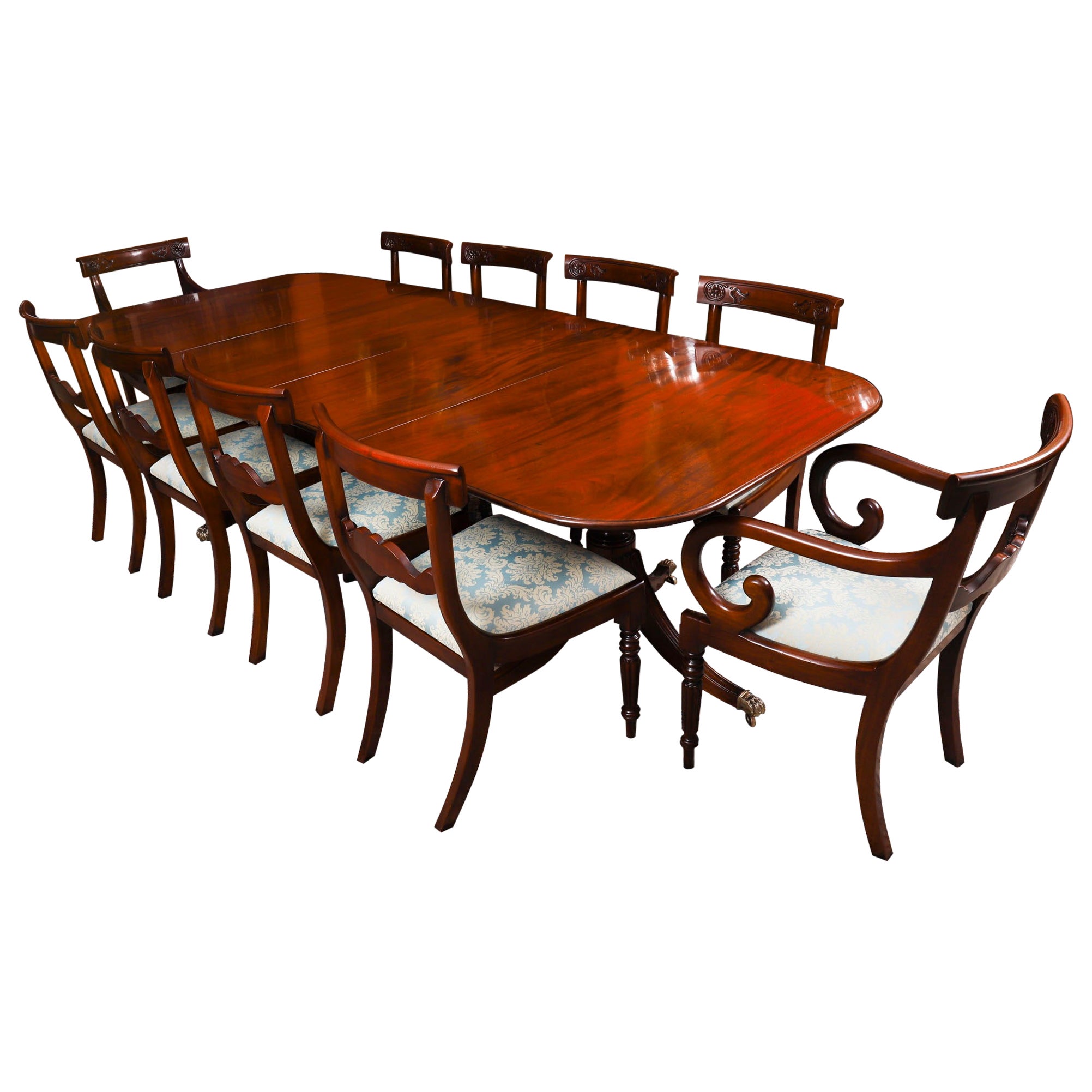 Antique George III Regency Dining Table Circa 1820 with 10 Barback Dining Chairs