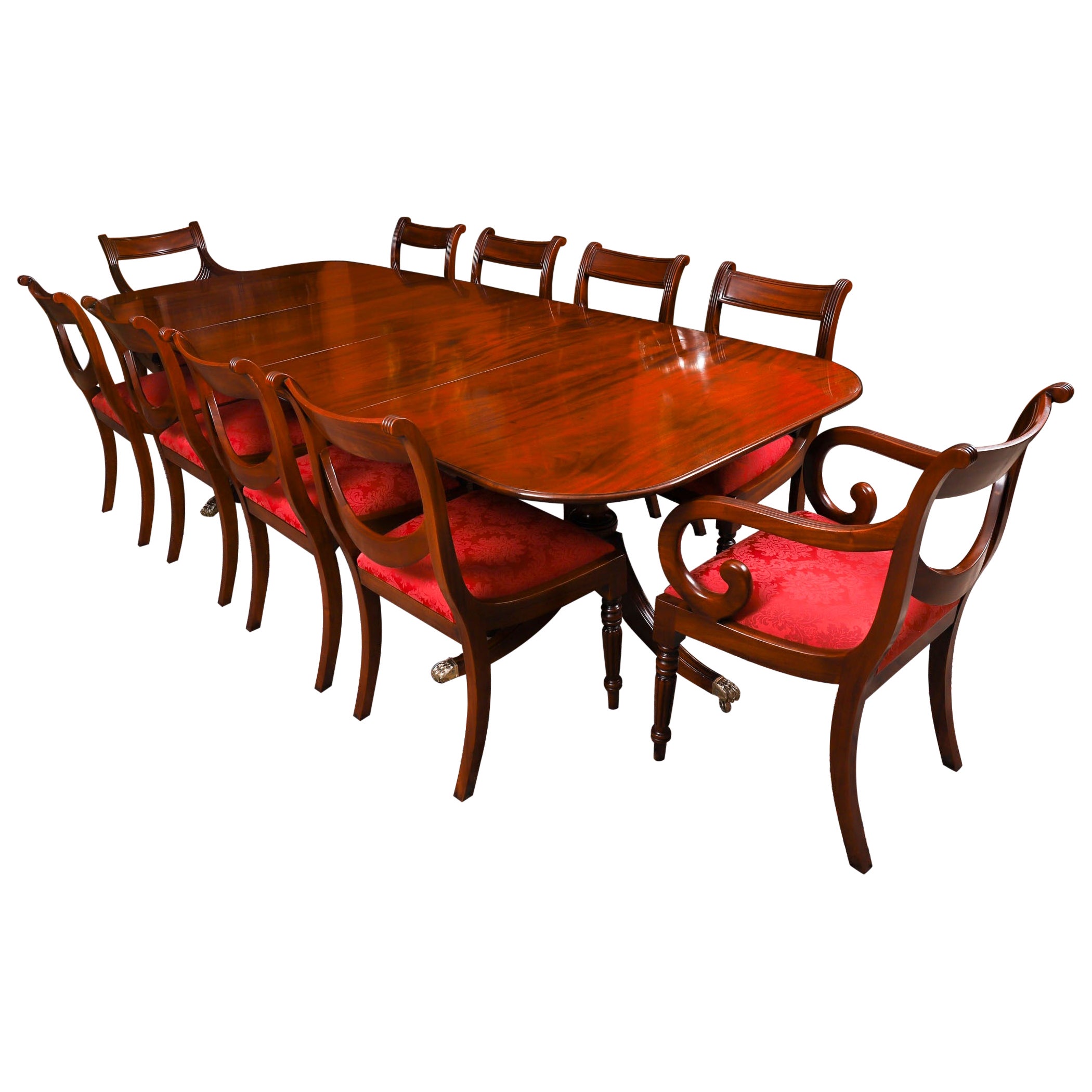 Antique George III Regency Dining Table Circa 1820 with 10 Dining Chairs For Sale