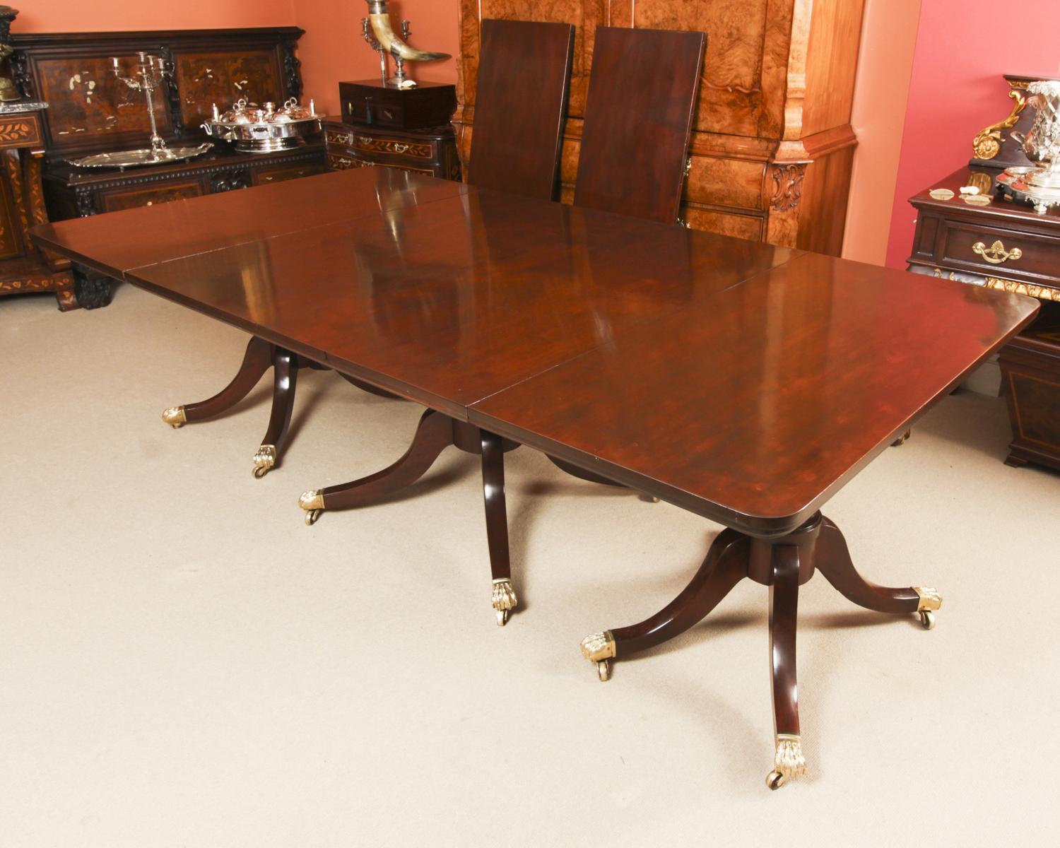 Mahogany Antique George III Regency Dining Table with 12 Regency Dining Chairs 19th C