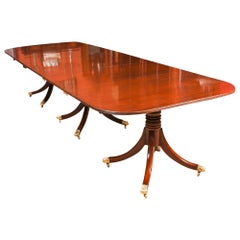 George III Regency Flame Mahogany Triple Pillar Dining Table 19th Century