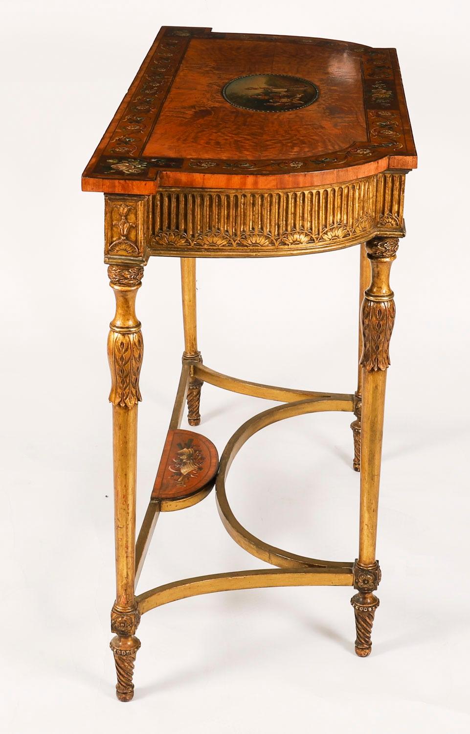 Antigua Mesa Consola Demi-Lune Pintada de Madera Satinada Jorge III Siglo XVIII en venta 4