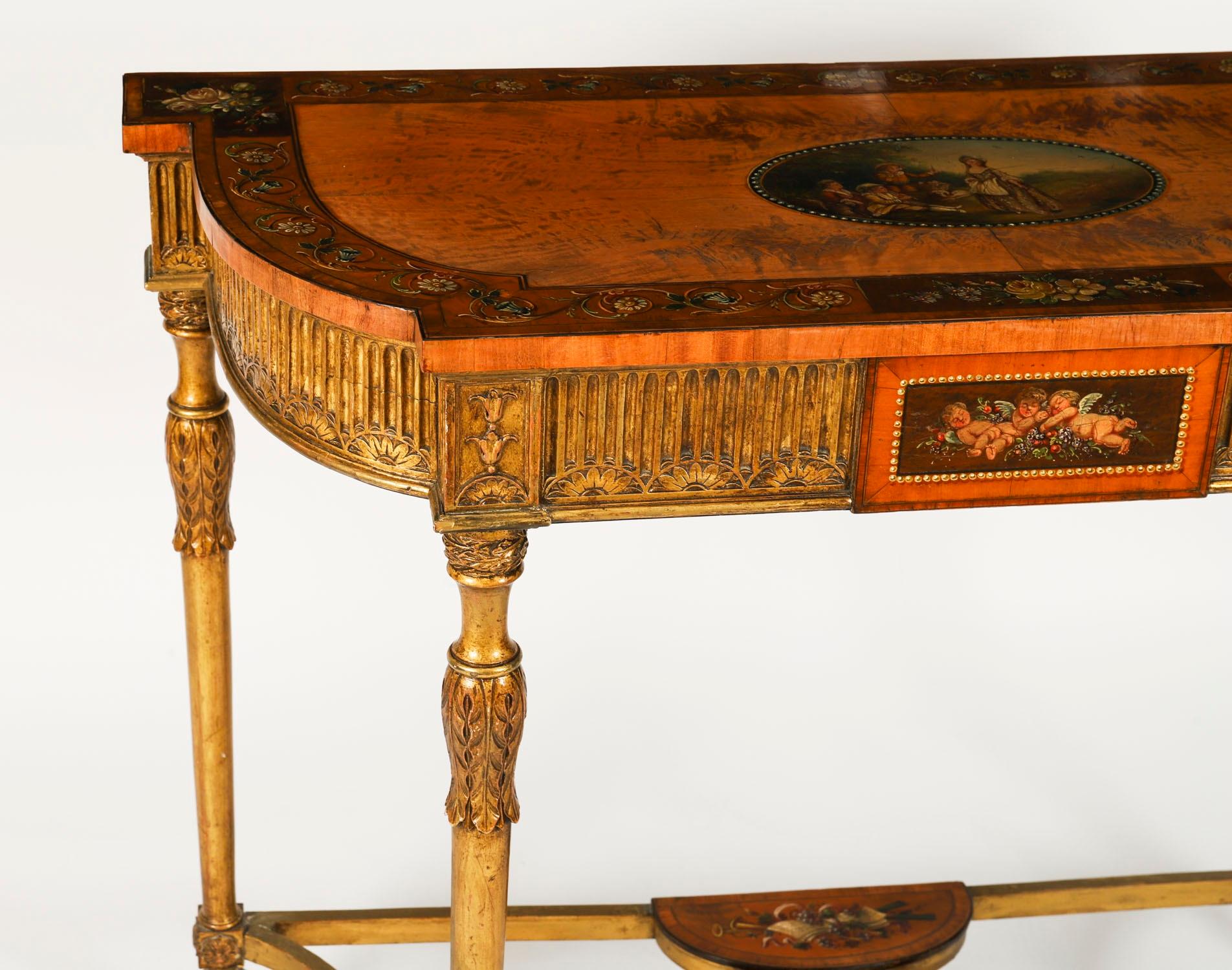 Antigua Mesa Consola Demi-Lune Pintada de Madera Satinada Jorge III Siglo XVIII en venta 5