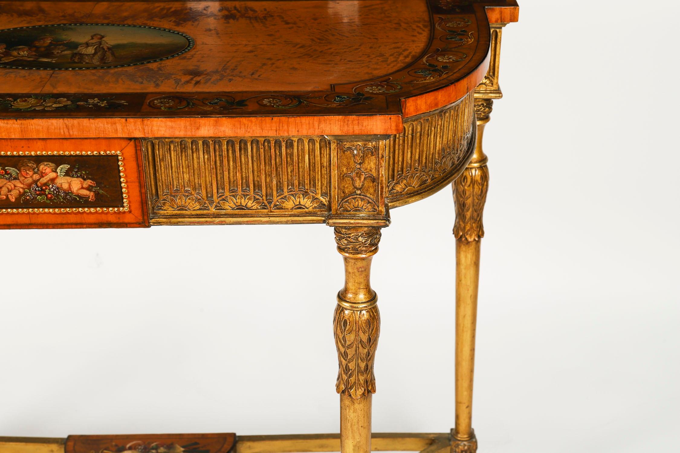 Antigua Mesa Consola Demi-Lune Pintada de Madera Satinada Jorge III Siglo XVIII en venta 6