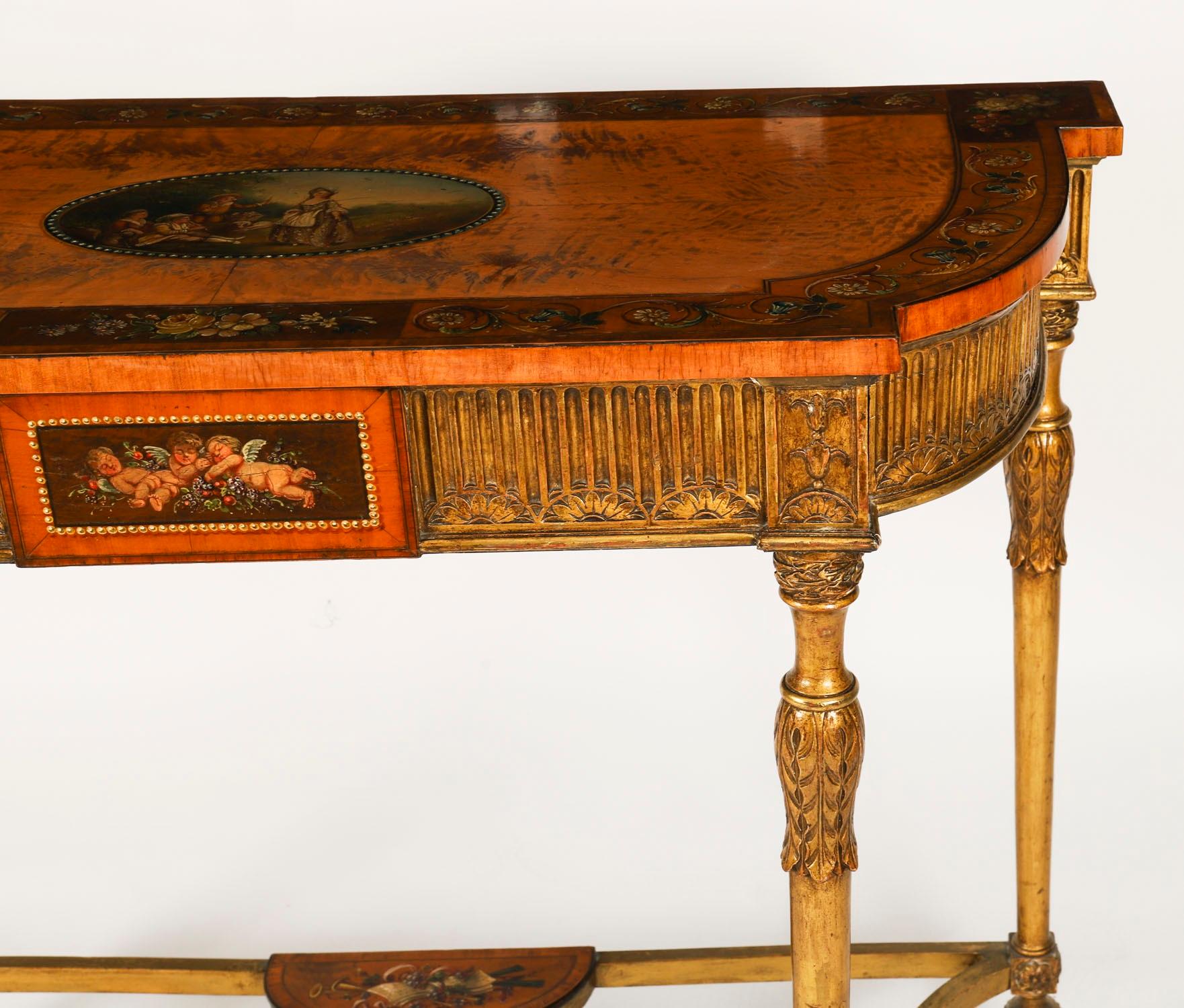 Antigua Mesa Consola Demi-Lune Pintada de Madera Satinada Jorge III Siglo XVIII en venta 7