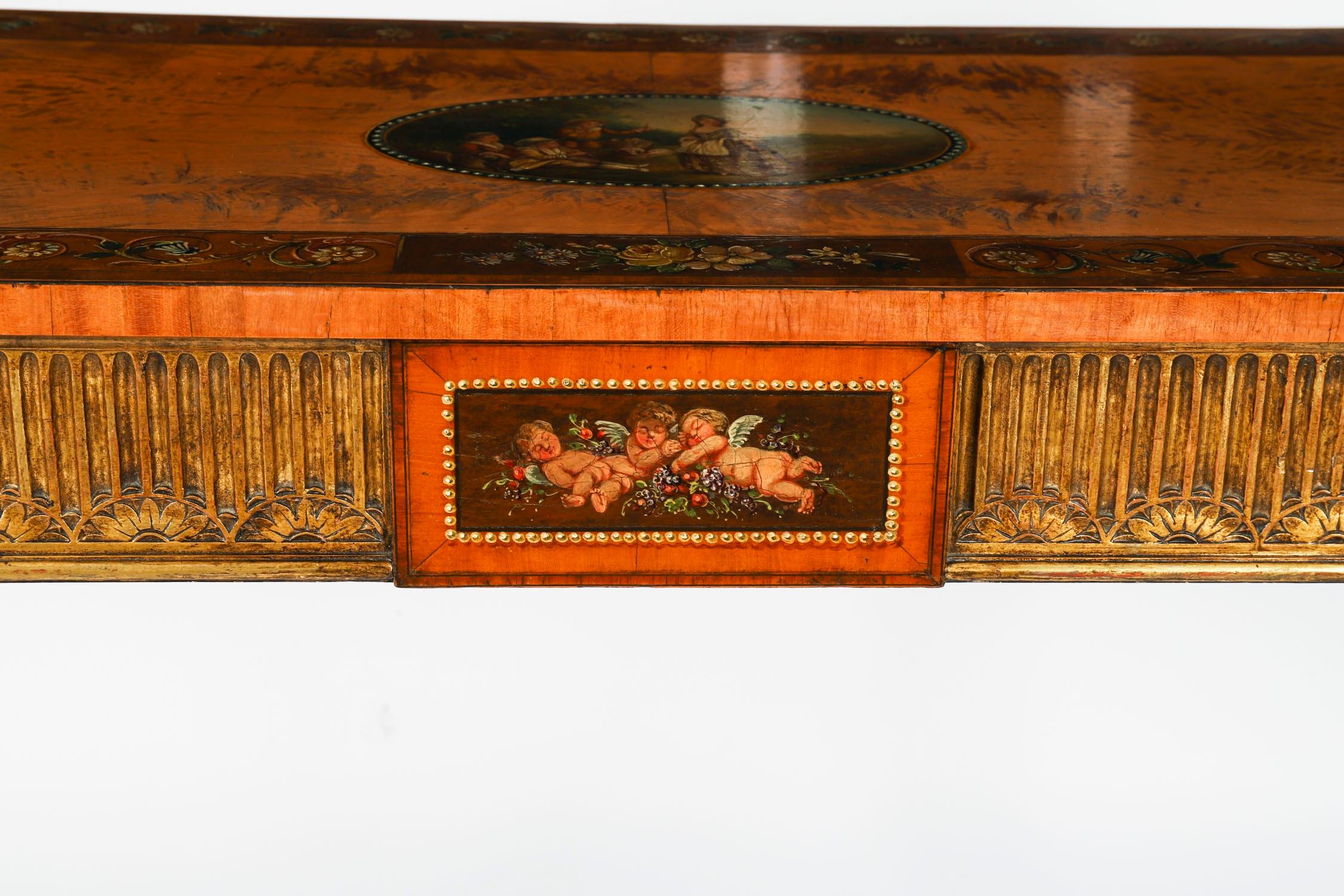 Antigua Mesa Consola Demi-Lune Pintada de Madera Satinada Jorge III Siglo XVIII en venta 8