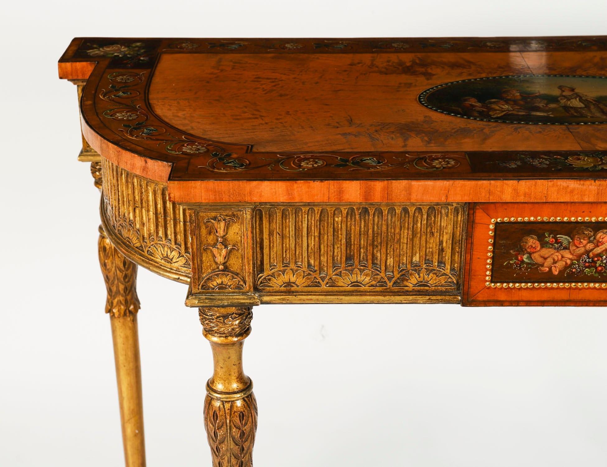 Antigua Mesa Consola Demi-Lune Pintada de Madera Satinada Jorge III Siglo XVIII en venta 9
