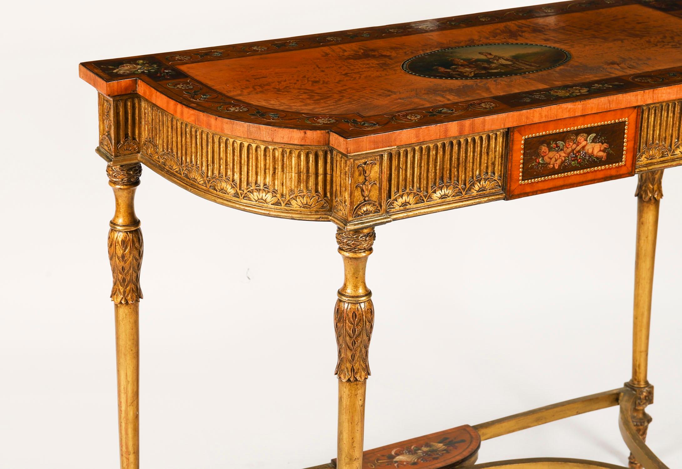 Antigua Mesa Consola Demi-Lune Pintada de Madera Satinada Jorge III Siglo XVIII en venta 10