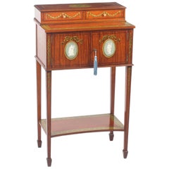 Antique George III Satinwood Cabinet Cheveret Wedgewood Plaques, 19th Century