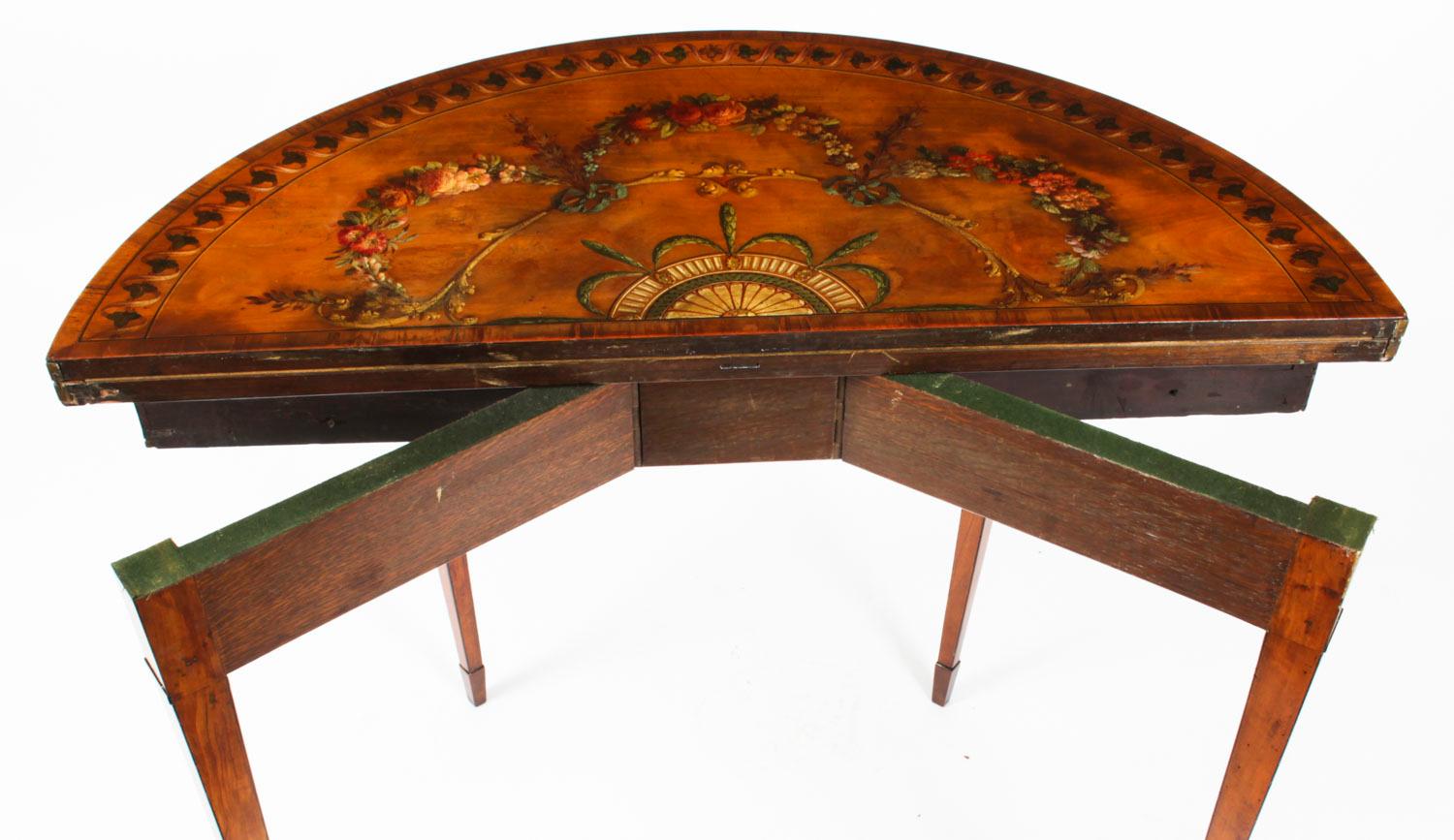 Antique George III Satinwood Demi-Lune Card Console Table, 19th C 6