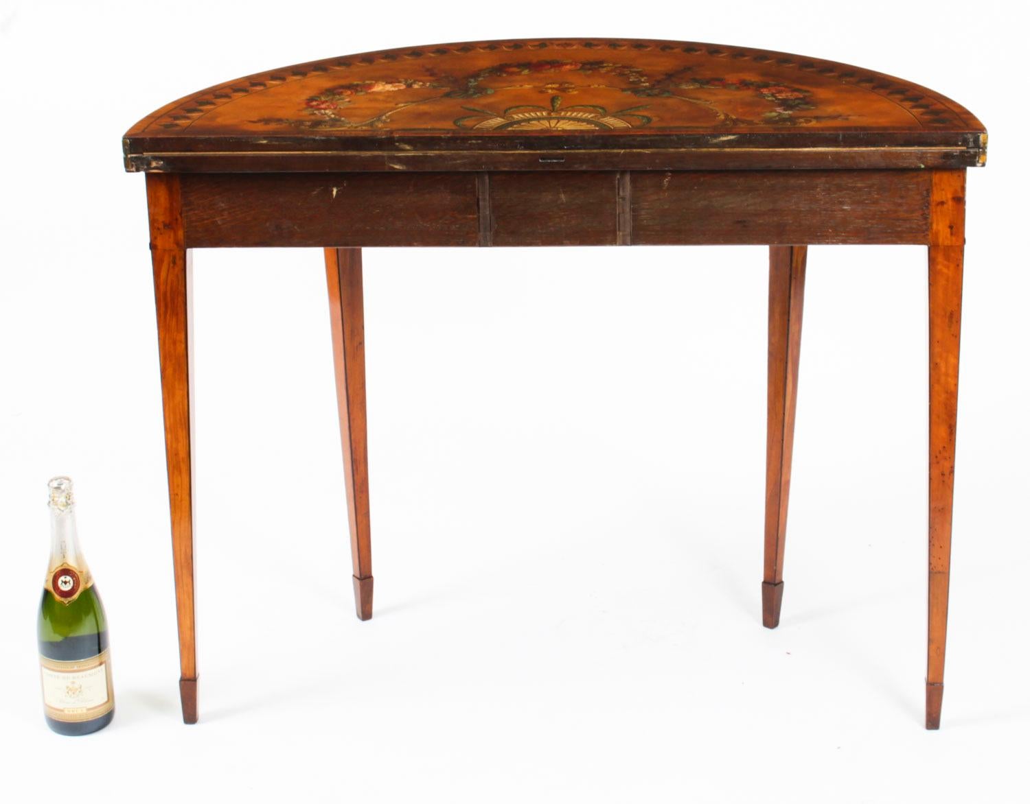 Antique George III Satinwood Demi-Lune Card Console Table, 19th C 9