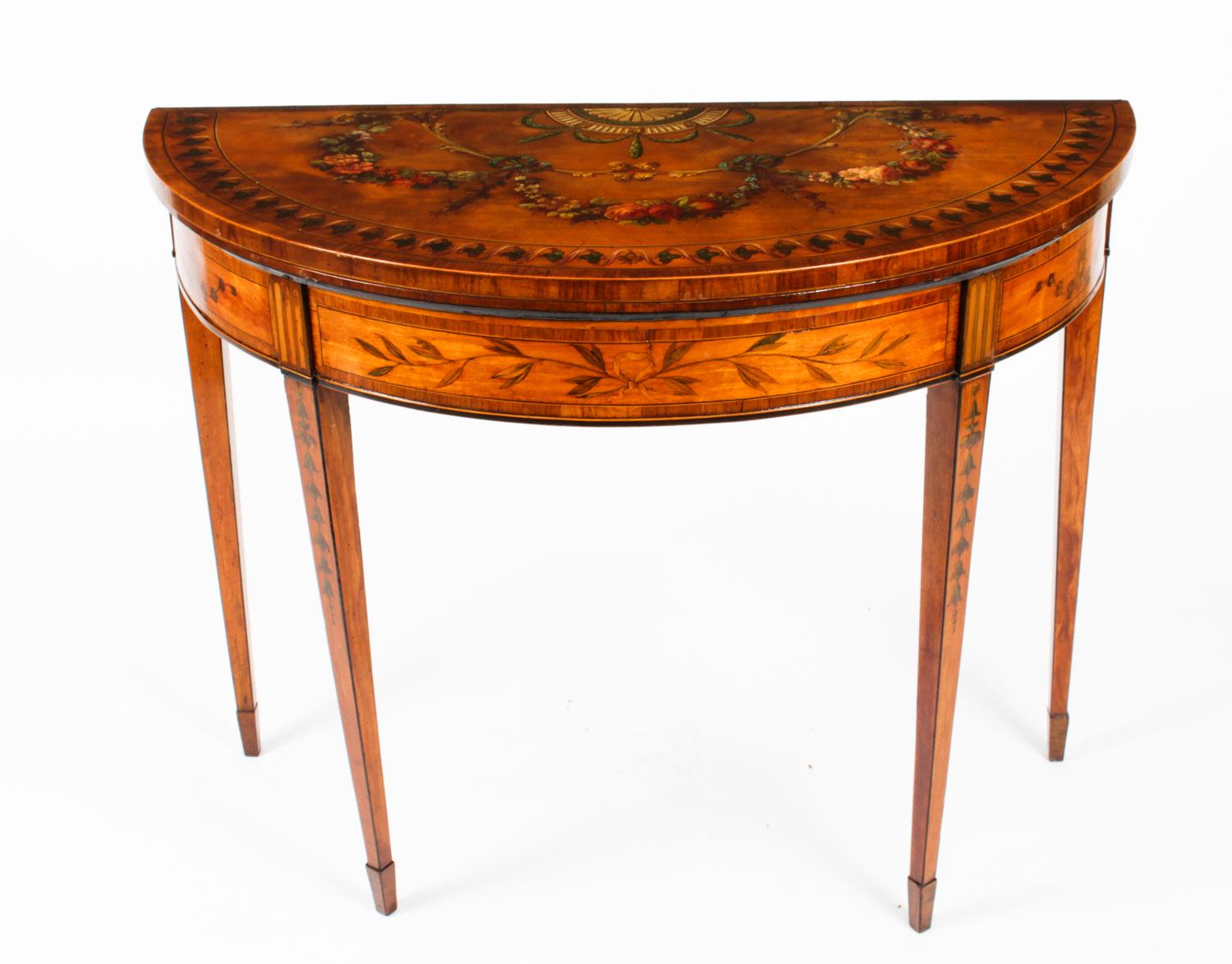 Antique George III Satinwood Demi-Lune Card Console Table, 19th C 11