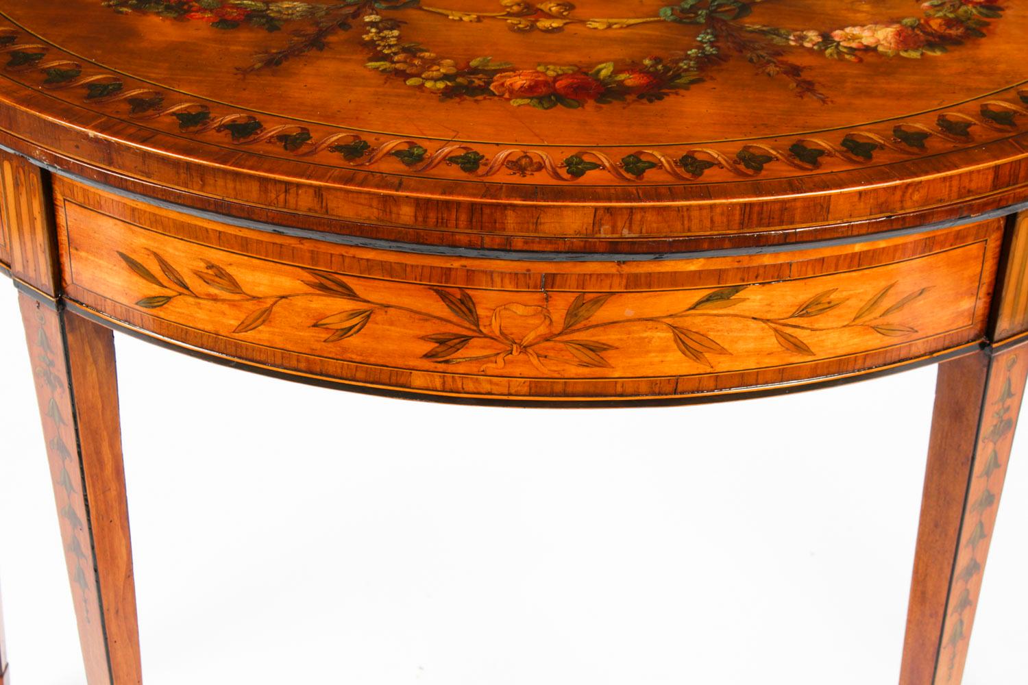 English Antique George III Satinwood Demi-Lune Card Console Table, 19th C