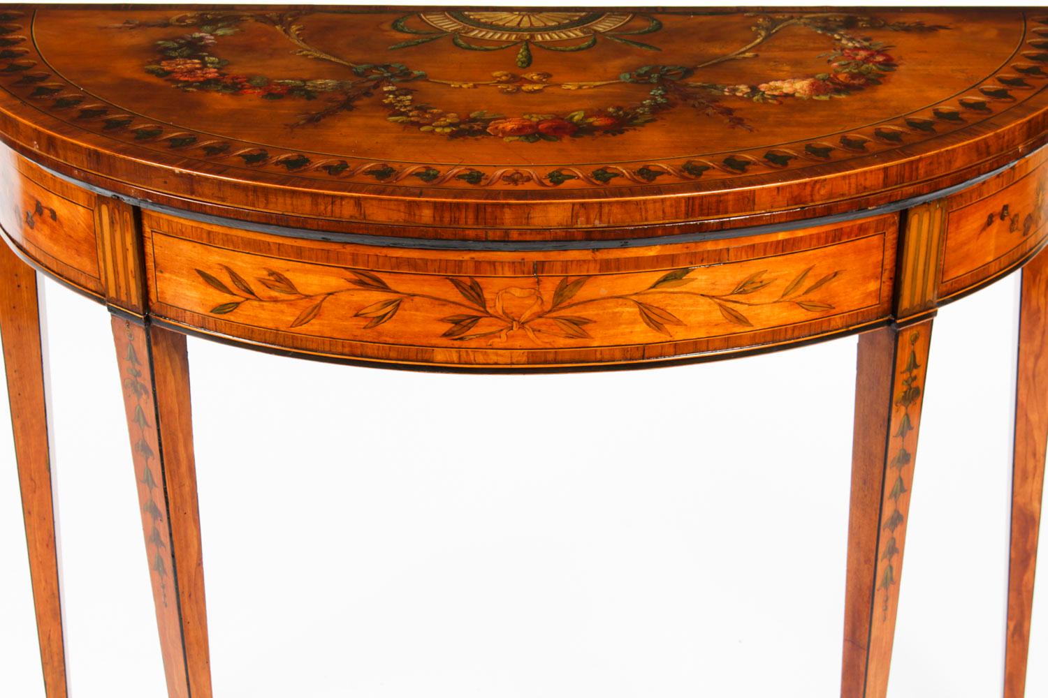 Antique George III Satinwood Demi-Lune Card Console Table, 19th C 3