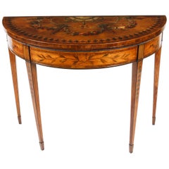 Antique George III Satinwood Demi-Lune Card Console Table, 19th C