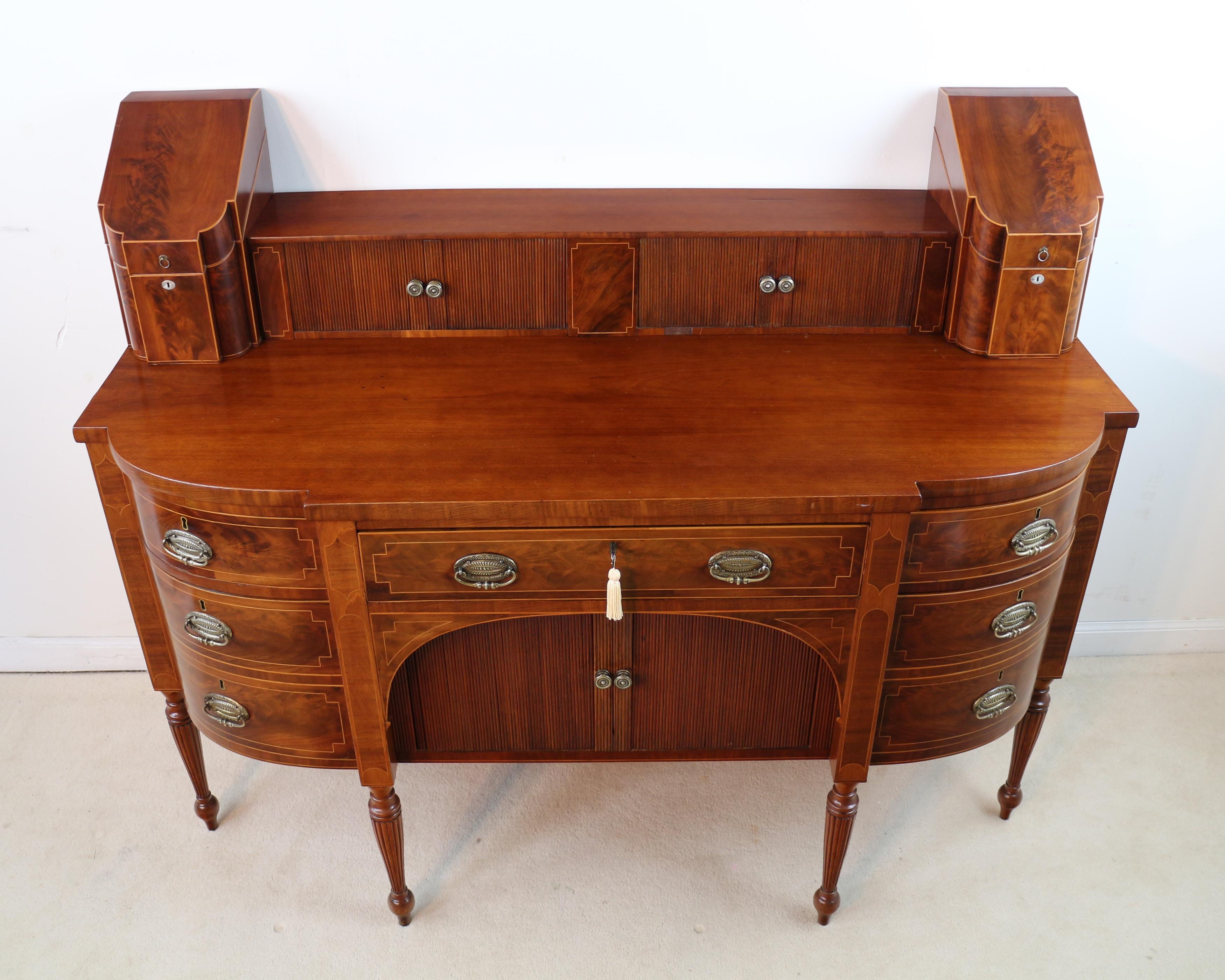 Antique George III Scottish Flame Mahogany Inlaid Stageback Cellarette Sideboard For Sale 7